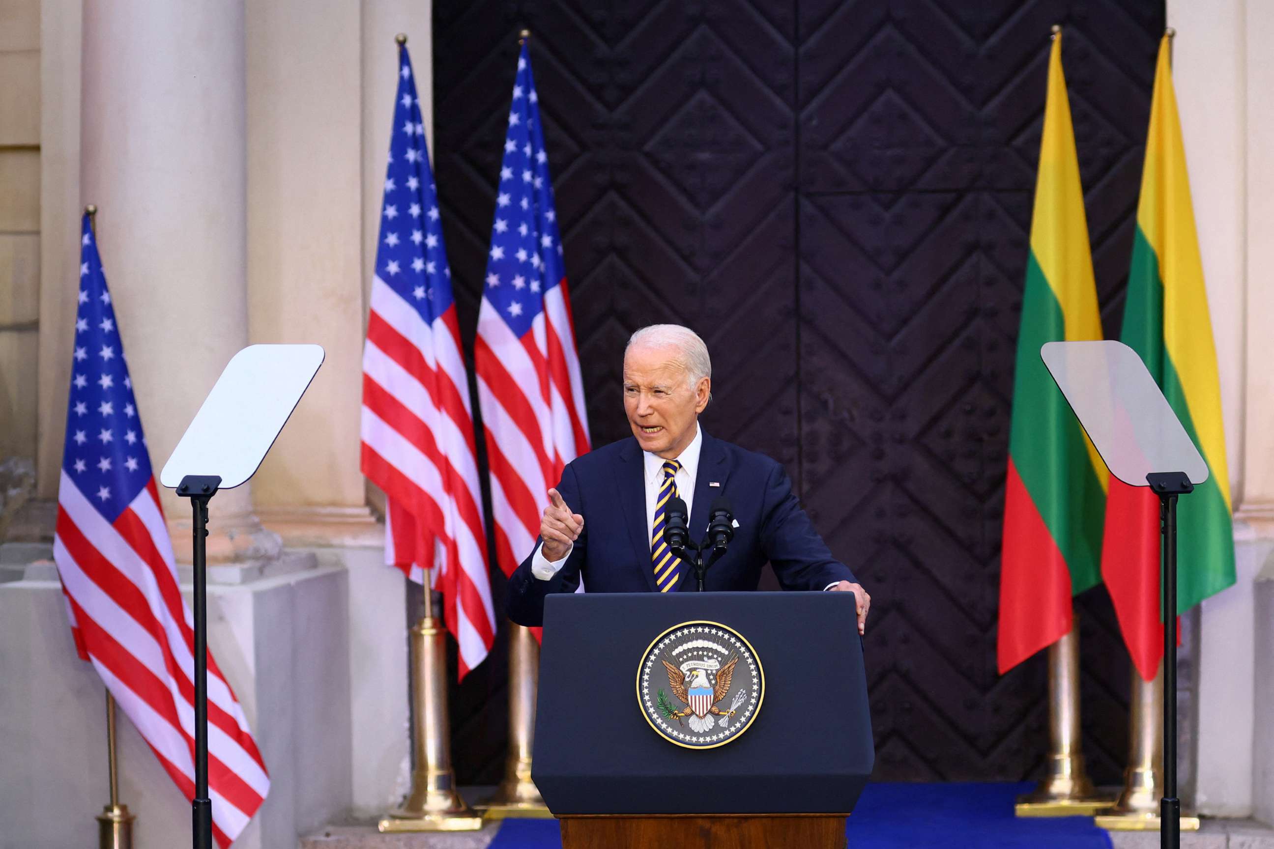 PHOTO: President Joe Biden delivers remarks at Vilnius University during a NATO leaders summit in Vilnius, Lithuania, July 12, 2023.
