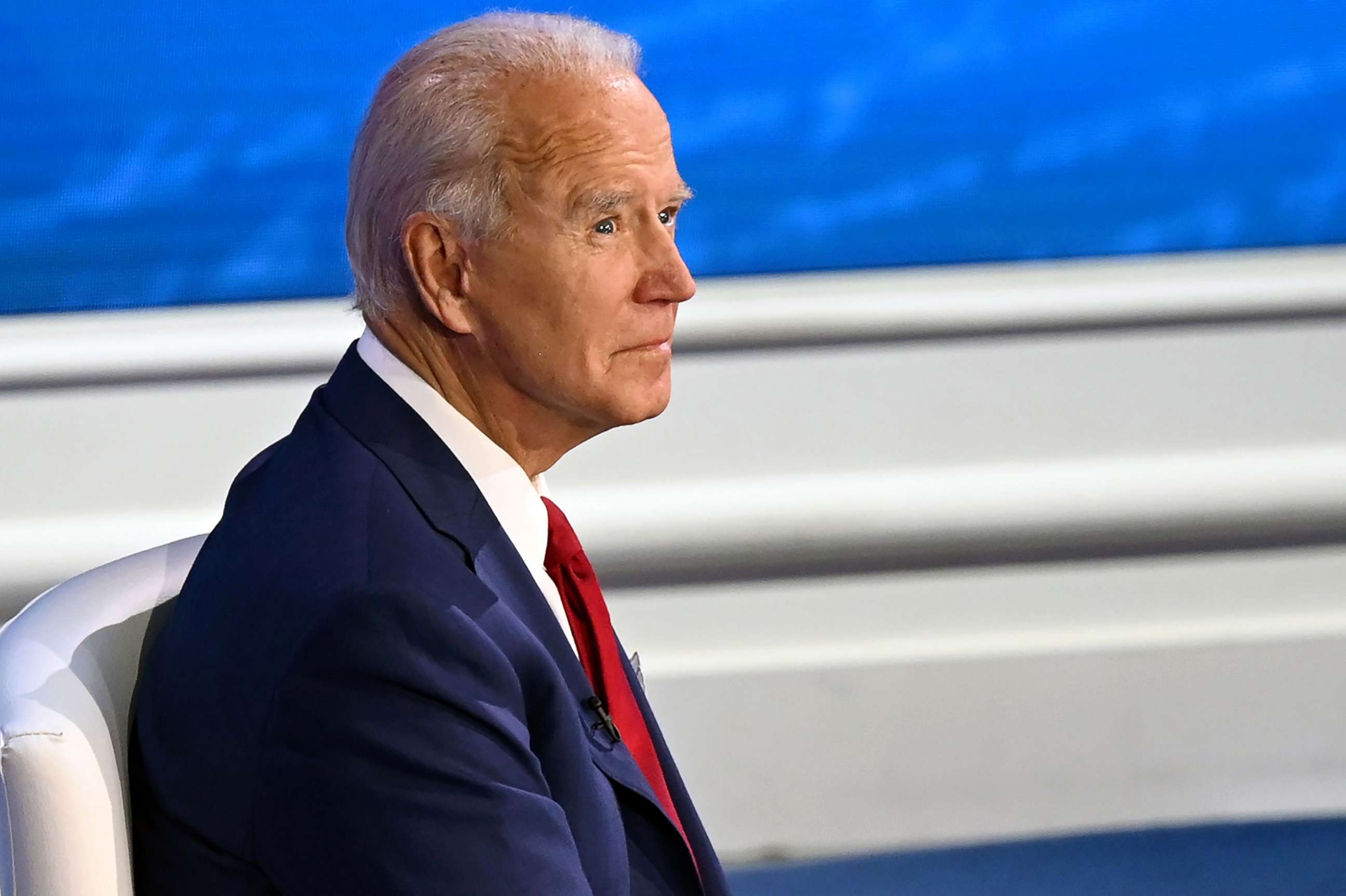 PHOTO: Democratic Presidential candidate and former US Vice President Joe Biden participates in an ABC News town hall event at the National Constitution Center in Philadelphia, Oct. 15, 2020.