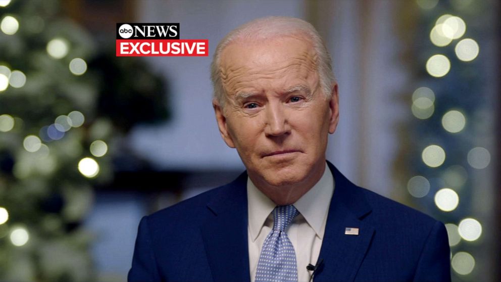 PHOTO: President Joe Biden is interviewed by ABC's David Muir at the White House, Dec. 22, 2021.