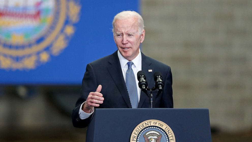 PHOTO: President Joe Biden delivers remarks on the bipartisan infrastructure law, April 19, 2022, in Portsmouth, N.H.  