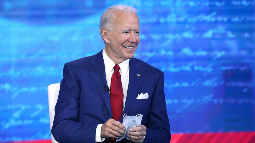 PHOTO: ABC News hosts a town hall with Democratic presidential nominee and former Vice President Joe Biden, Oct. 15, 2020, in Philadelphia.