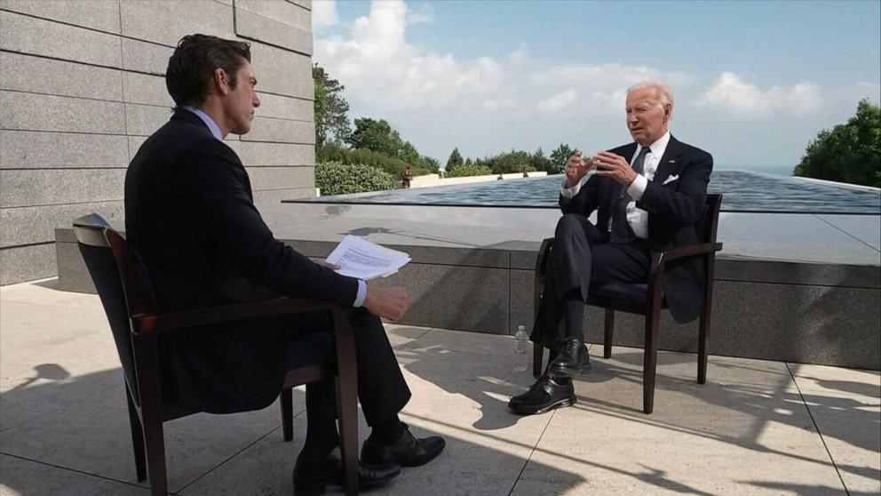 President Joe Biden sat down for an exclusive interview with ABC News anchor David Muir at the Normandy American Cemetery in France on the 80th anniversary of D-Day.