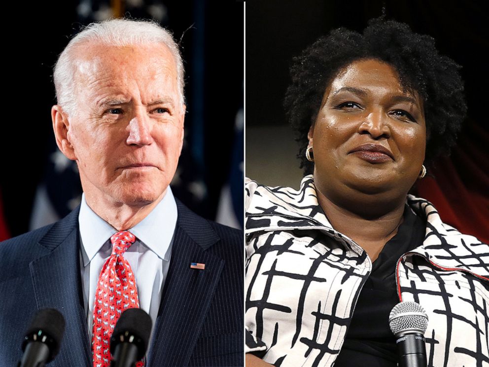 PHOTO: Former Vice President Joe Biden (D) speaks about the coronavirus and the response to it in Wilmington, Del., March 12, 2020. Stacey Abrams speaks during Invest In Brooklyn Dinner at The Weylin, Oct. 18, 2019 in Brooklyn, New York. 