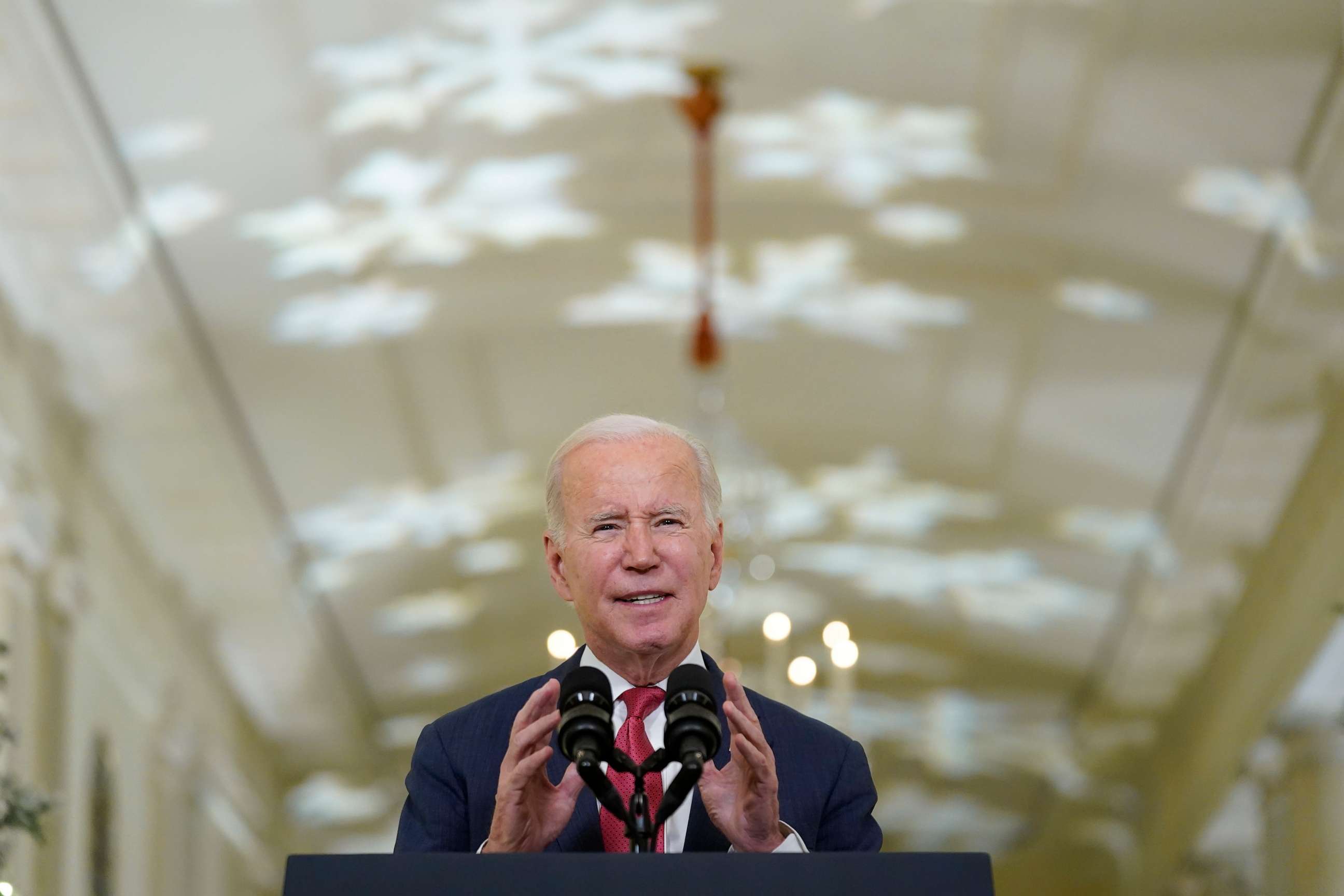 PHOTO: President Joe Biden speaks in the East Room of the White House ahead of the holidays, Dec. 22, 2022, in Washington.