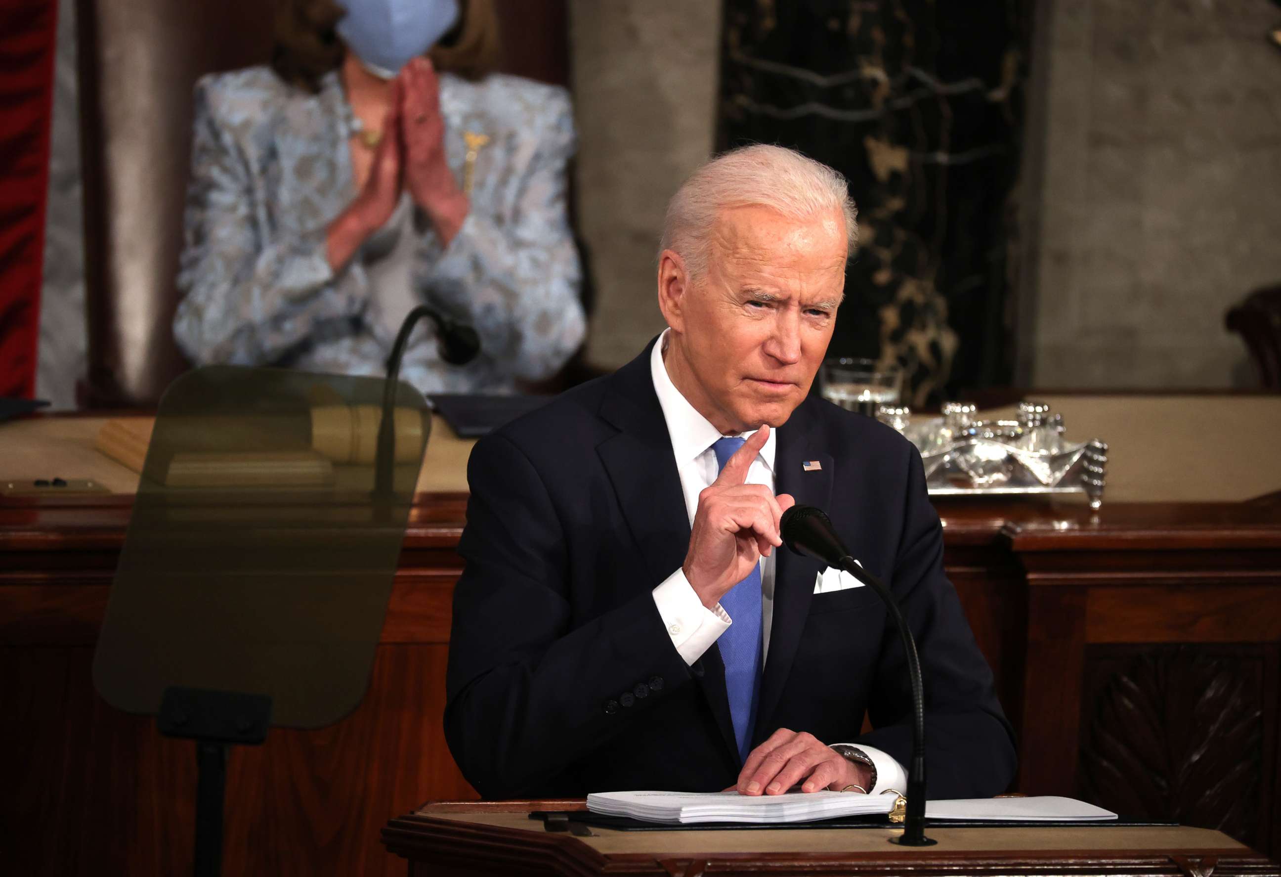 PHOTO: President Joe Biden addresses a joint session of congress in the House chamber of the U.S. Capitol, April 28, 2021, in Washington.