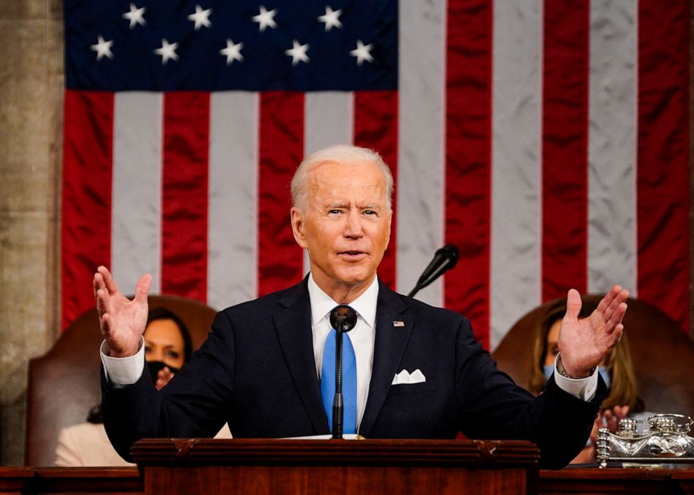 PHOTO: President Joe Biden addresses a joint session of Congress at the U.S. Capitol in Washington, D.C., April 28, 2021.