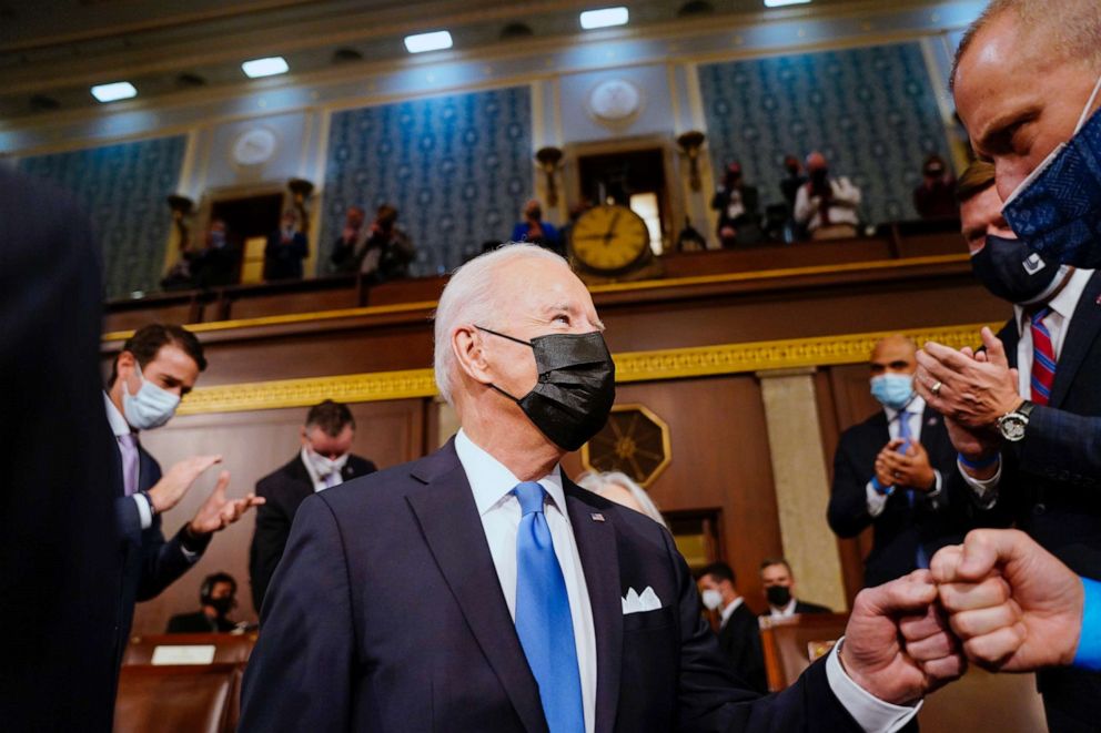 PHOTO: President Joe Biden arrives to speak to a joint session of Congress, April 28, 2021, in the House Chamber at the U.S. Capitol in Washington.