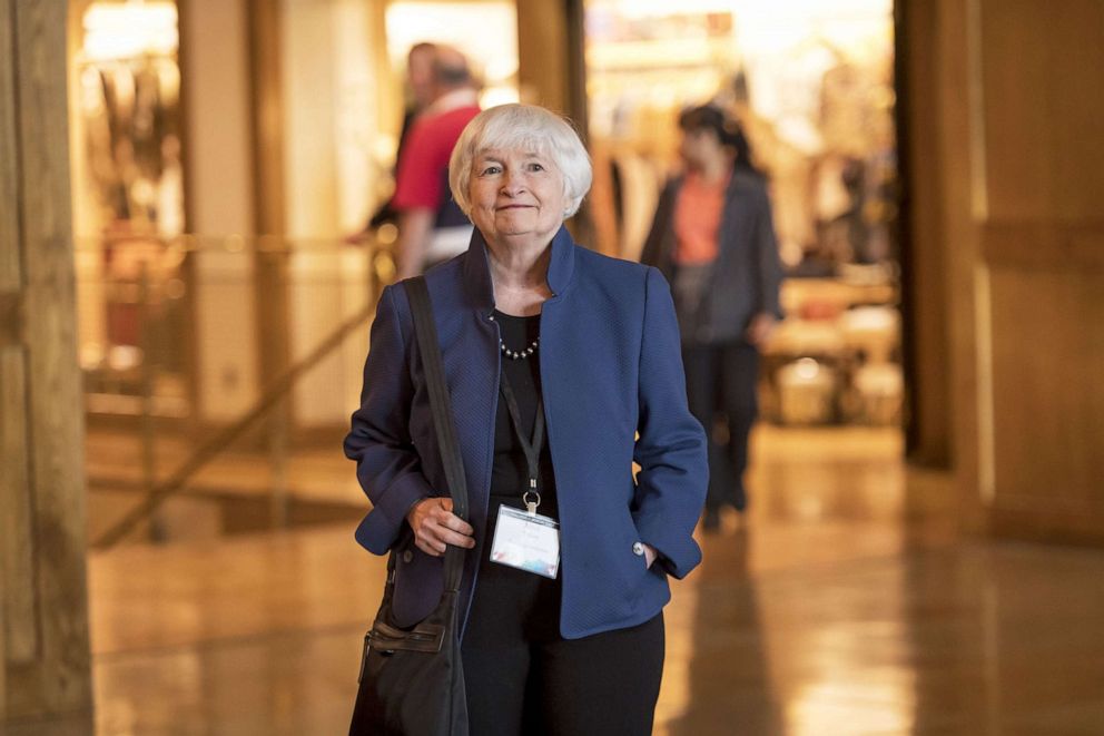 PHOTO: Janet Yellen arrives for the Jackson Hole economic symposium, in Moran, Wyo., Aug. 22, 2019.