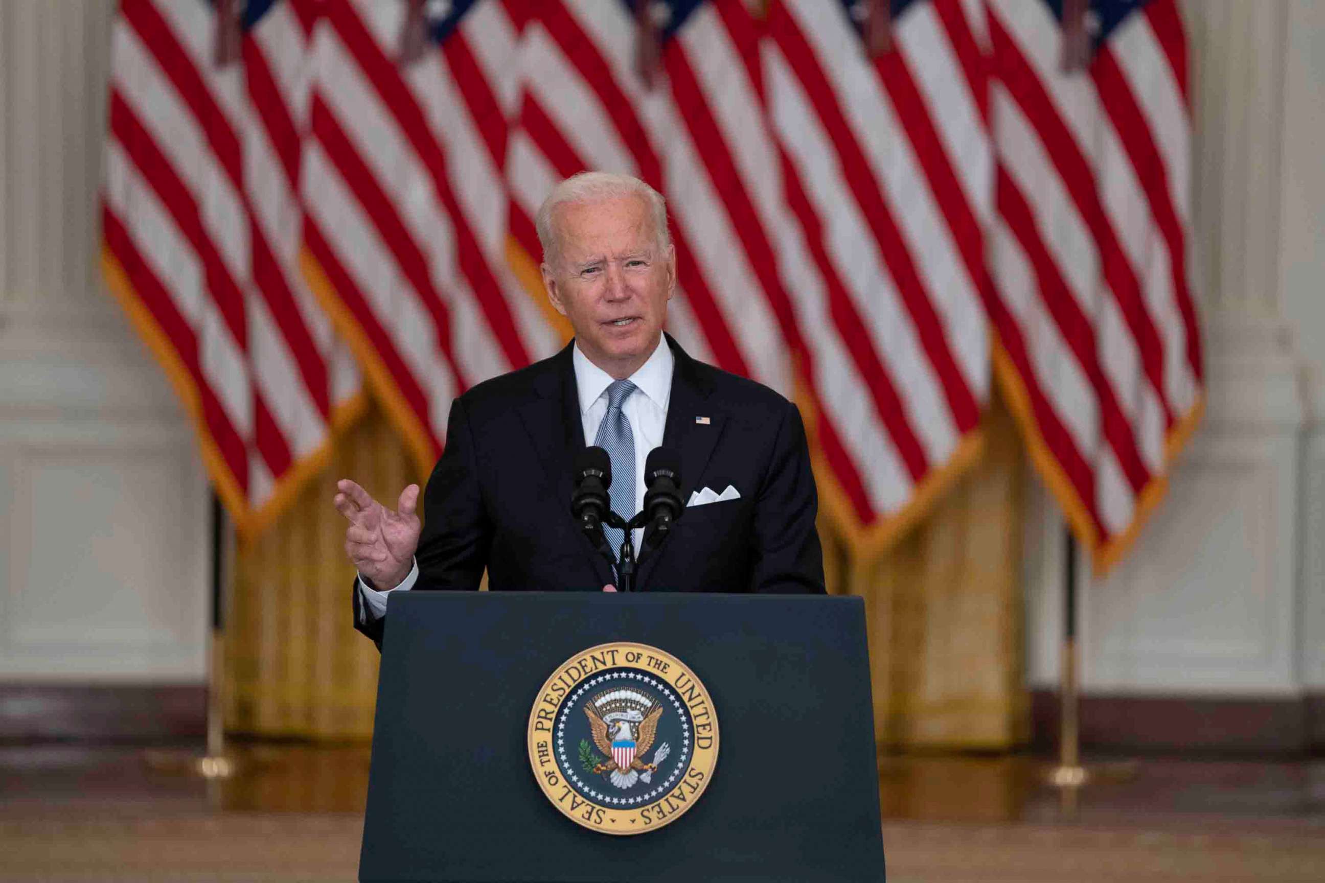 PHOTO: President Joe Biden delivers remarks on Afghanistan in the East Room of the White House in Washington, D.C., Aug. 16, 2021.