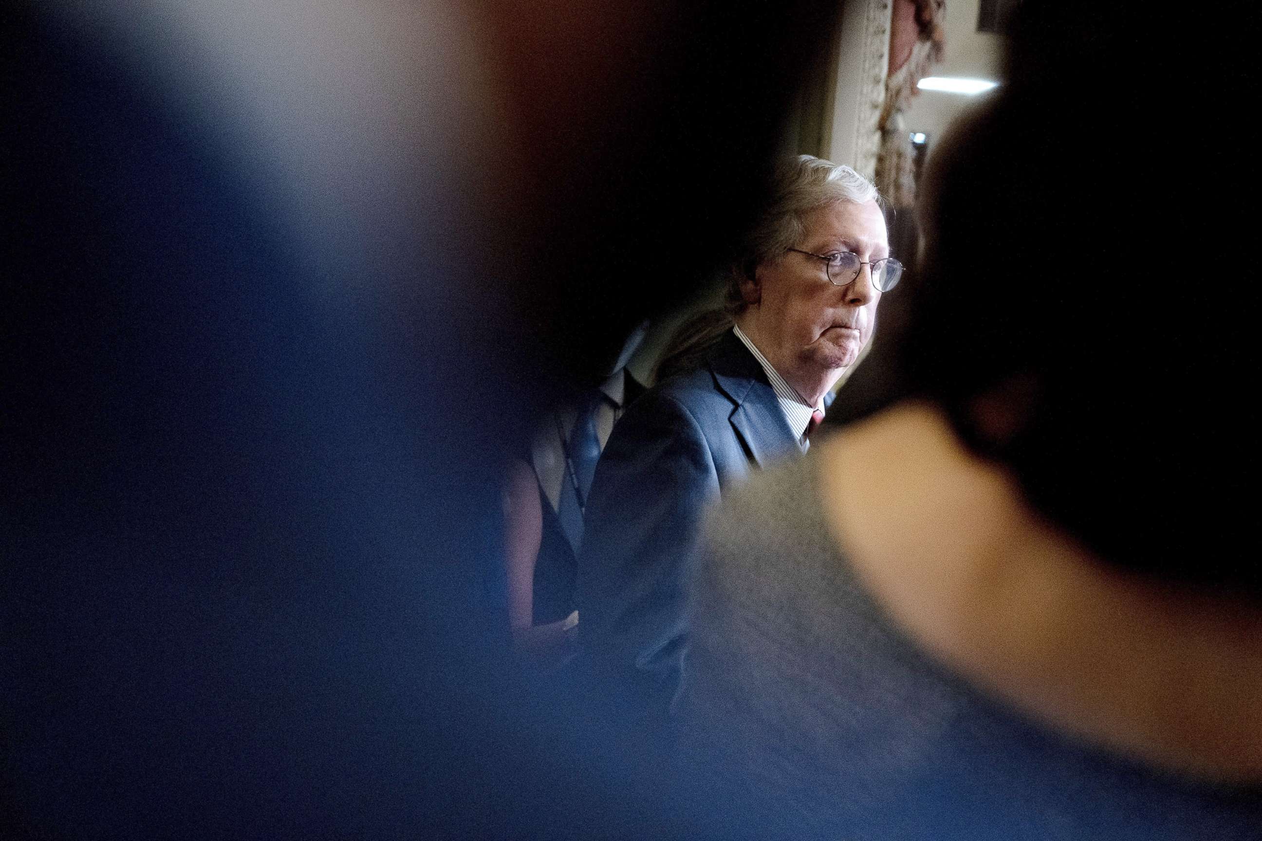 PHOTO: Senate Minority Leader Mitch McConnell attends a news conference following Senate Republican policy luncheons in Washington, Sept. 14, 2021.