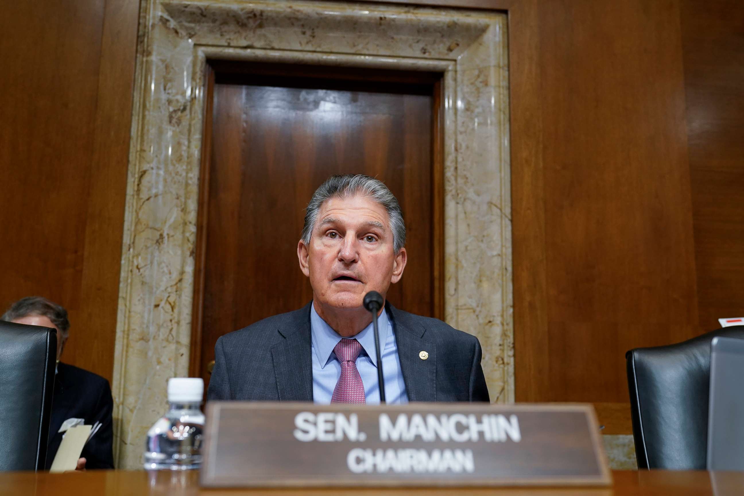 PHOTO: Sen. Joe Manchin arrives to chair the Senate Energy and Natural Resources Committee at the Capitol, Sept. 21, 2021.