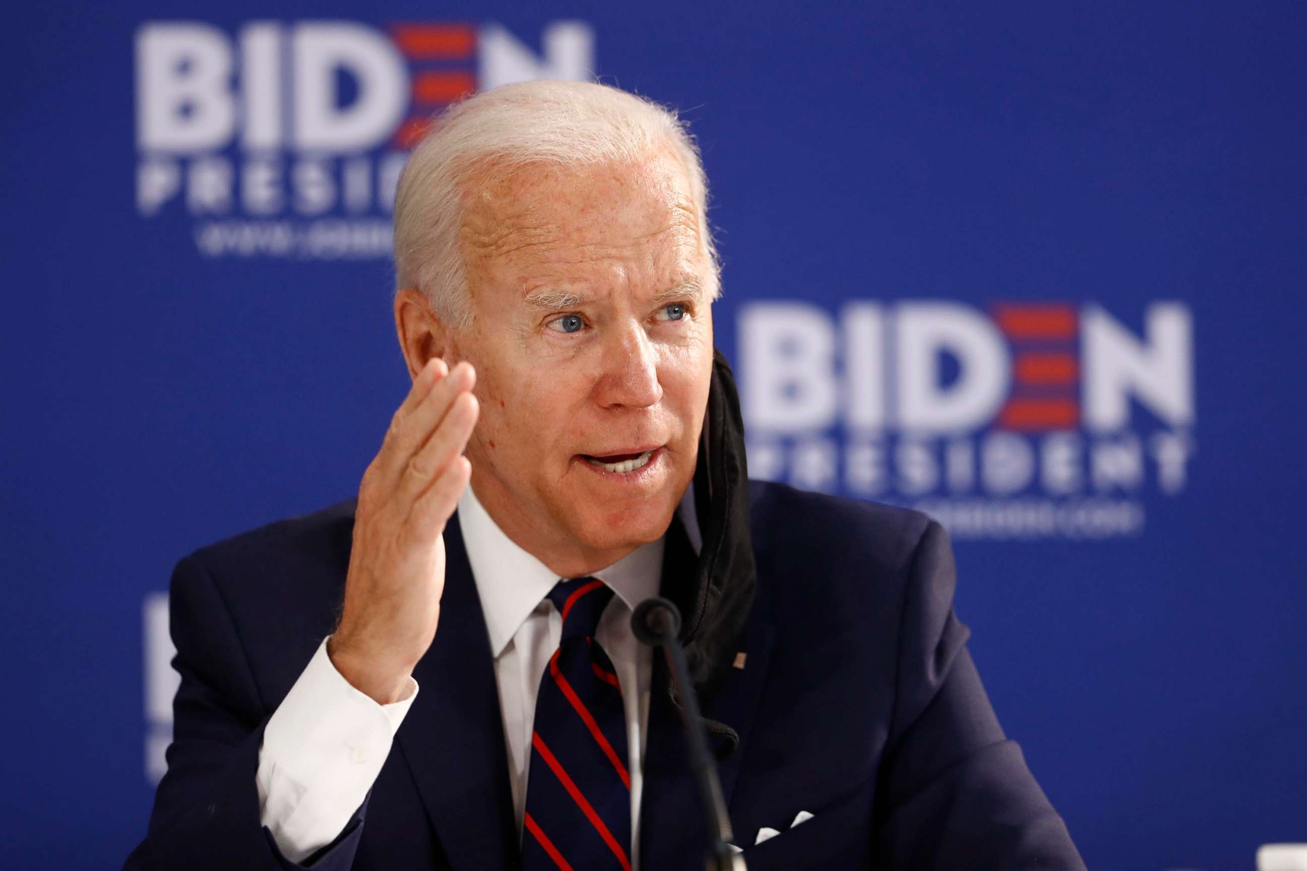 PHOTO: Democratic presidential candidate former Vice President Joe Biden speaks during a roundtable on economic reopening with community members in Philadelphia, June 11, 2020.