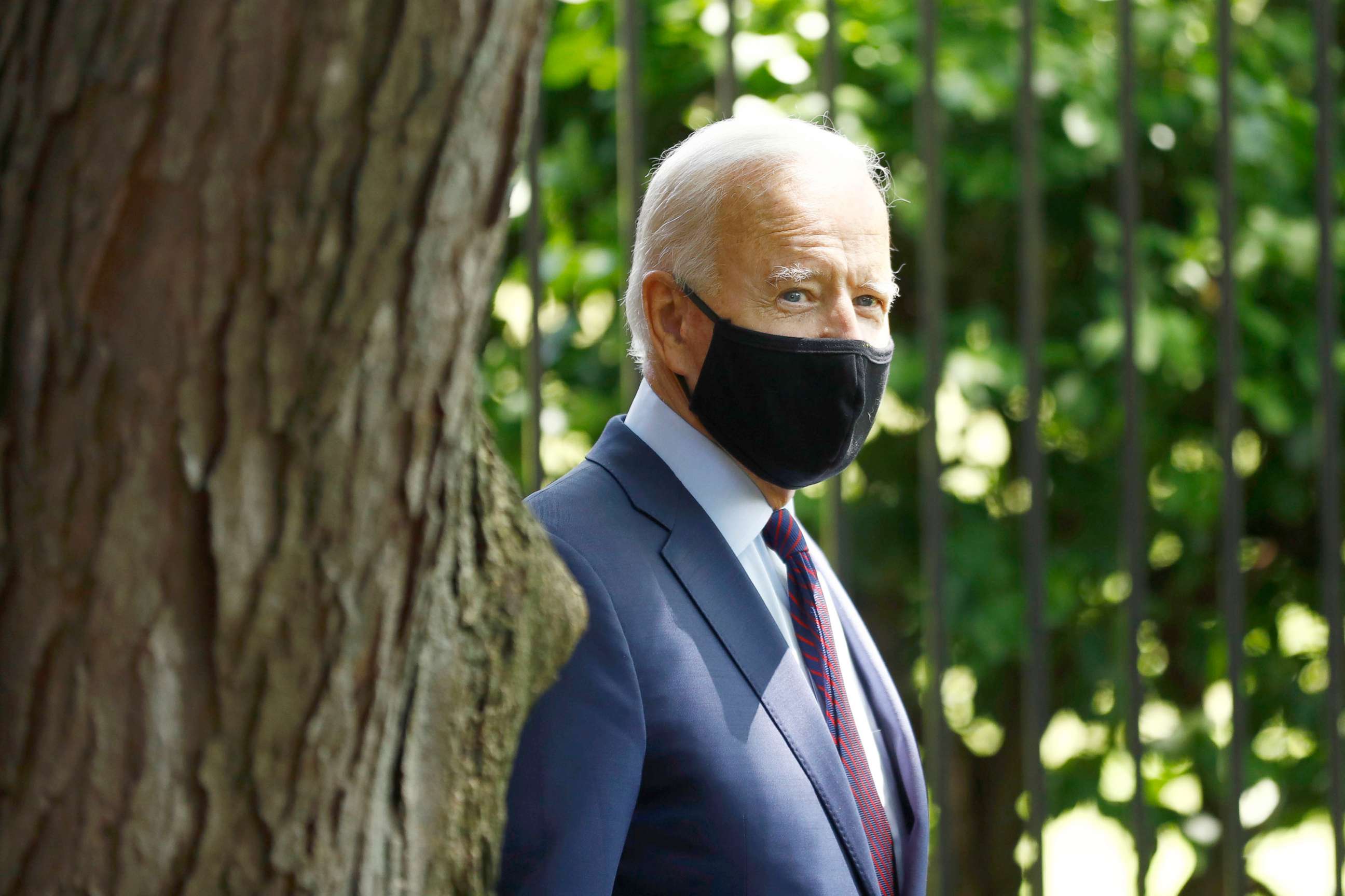 PHOTO: Democratic presidential candidate, former Vice President Joe Biden arrives to speak with families who have benefited from the Affordable Care Act, June 25, 2020, in Lancaster, Pa. 