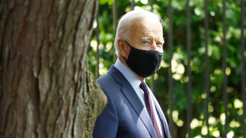 PHOTO: Democratic presidential candidate, former Vice President Joe Biden arrives to speak with families who have benefited from the Affordable Care Act, June 25, 2020, in Lancaster, Pa. 