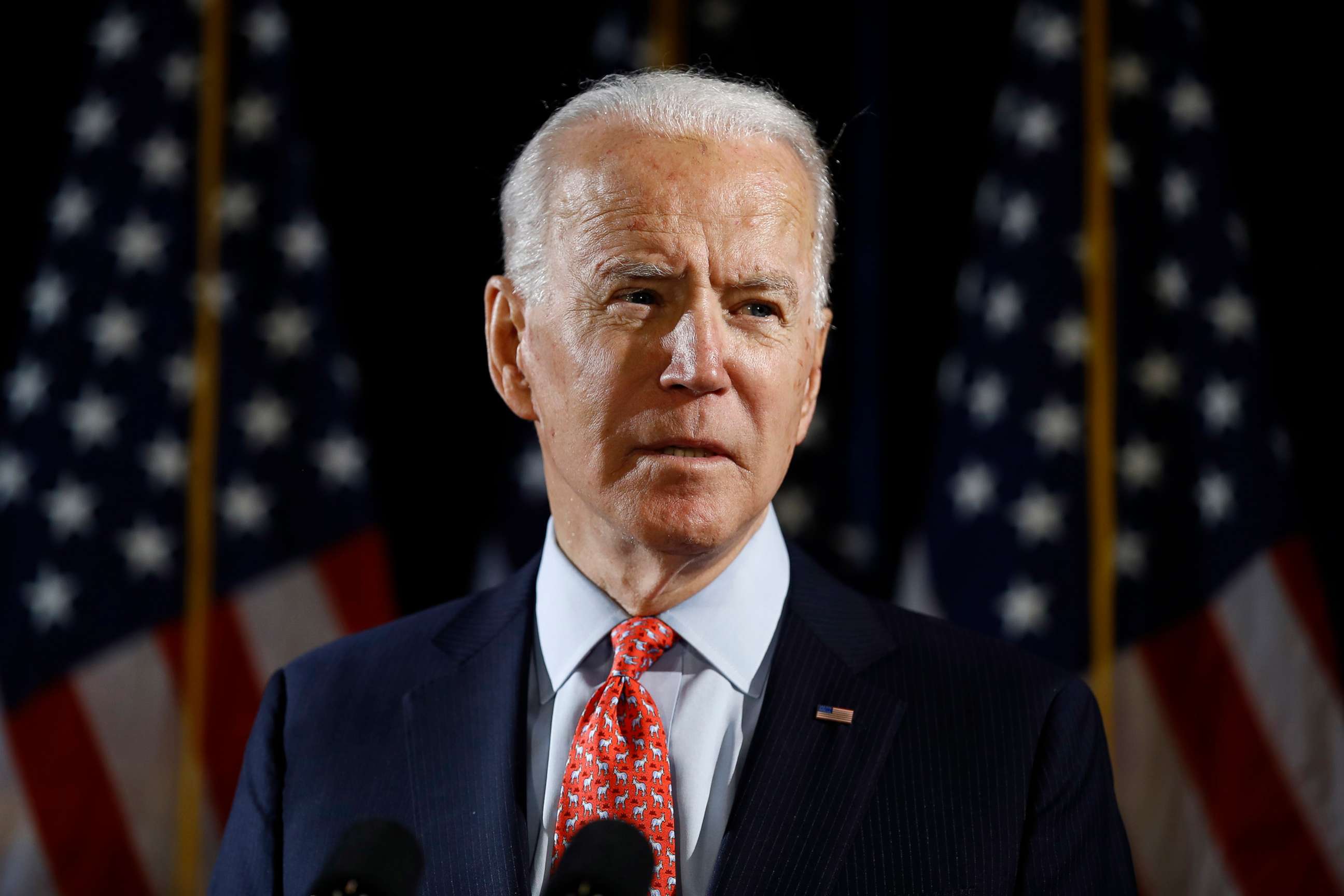 PHOTO: In this March 12, 2020, file photo Democratic presidential candidate former Vice President Joe Biden speaks about the coronavirus in Wilmington, Del.