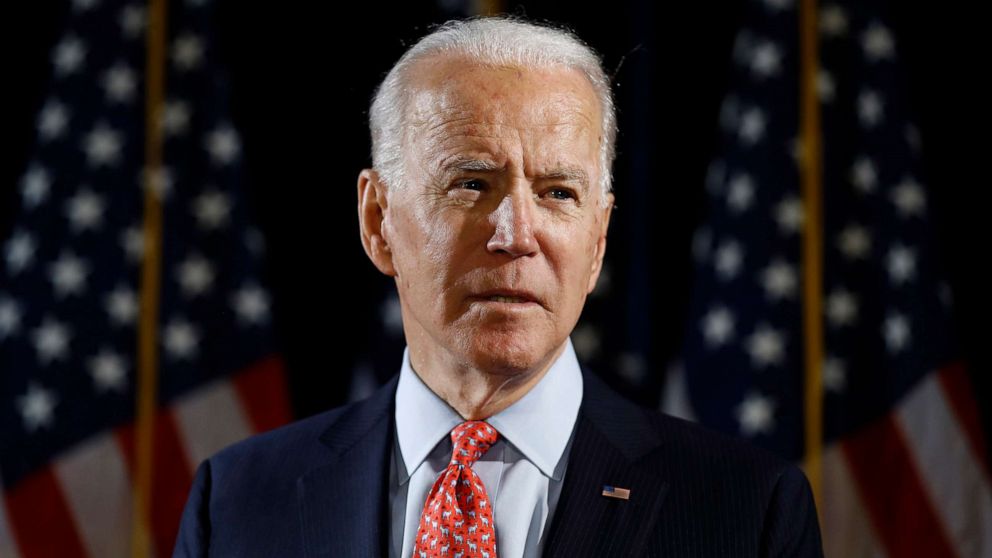 PHOTO: In this March 12, 2020, file photo Democratic presidential candidate former Vice President Joe Biden speaks about the coronavirus in Wilmington, Del.