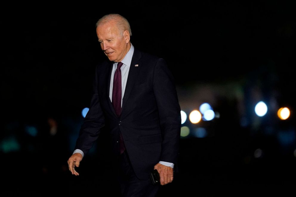 PHOTO: President Joe Biden walks on the South Lawn of the White House in Washington, D.C., Nov. 17, 2021, after returning from a trip to Michigan where he promoted the bipartisan infrastructure deal.
