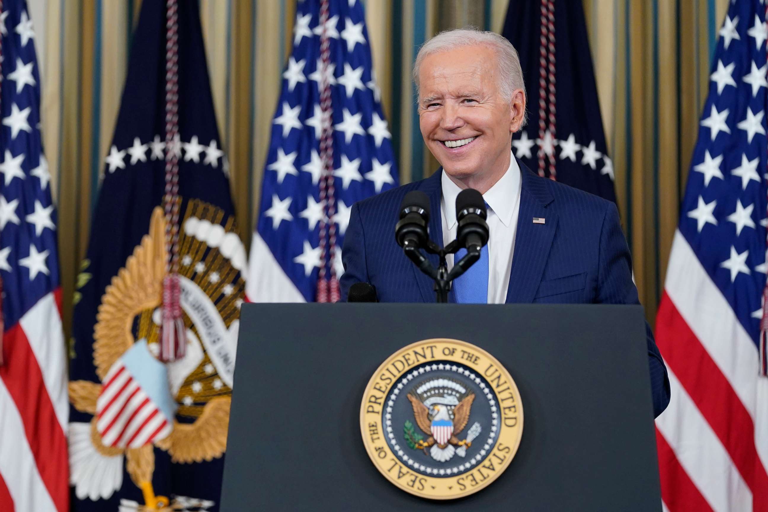 PHOTO: President Joe Biden speaks in the State Dining Room of the White House in Washington, D.C., on Nov. 9, 2022.