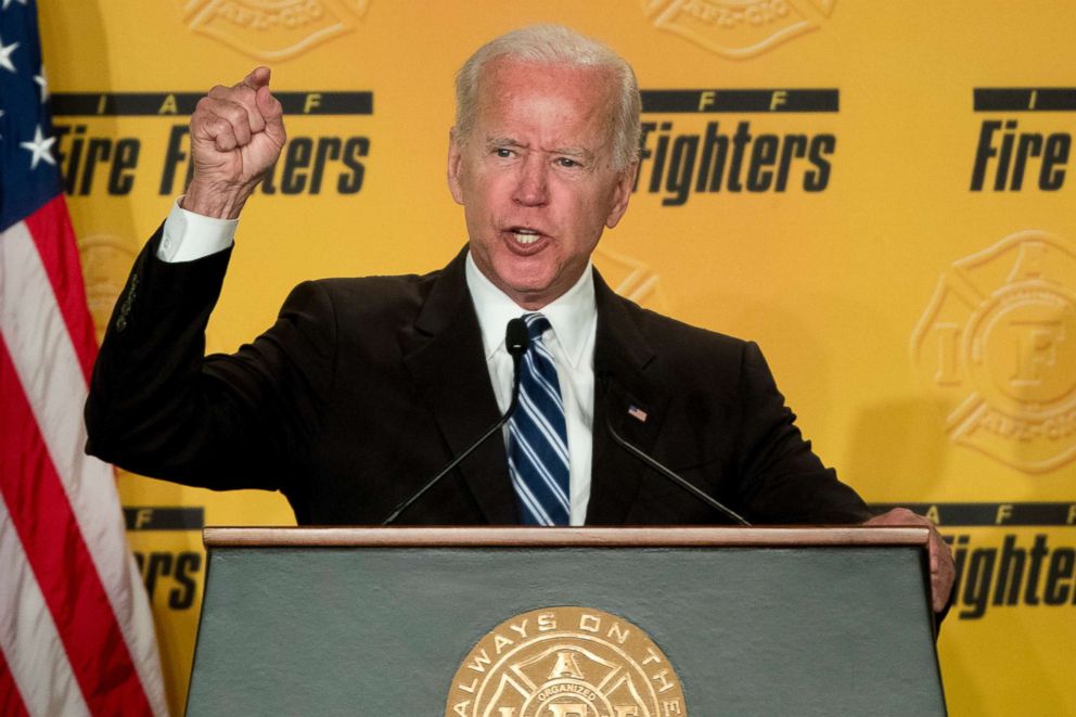 PHOTO: Former Vice President Joe Biden speaks to the International Association of Firefighters at the Hyatt Regency on Capitol Hill in Washington, D.C., March 12, 2019.