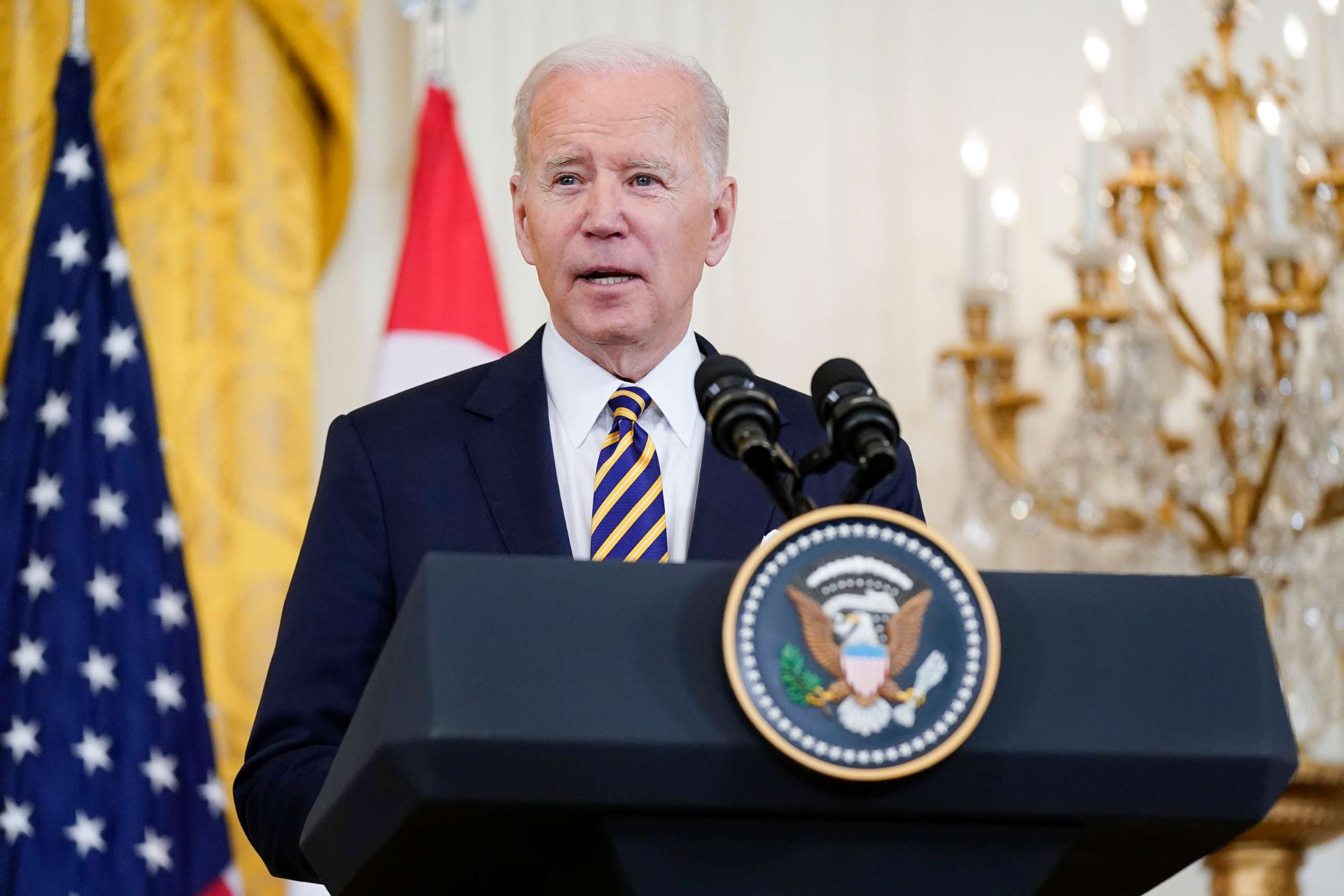 PHOTO: President Joe Biden speaks in the East Room of the White House, March 29, 2022, in Washington.