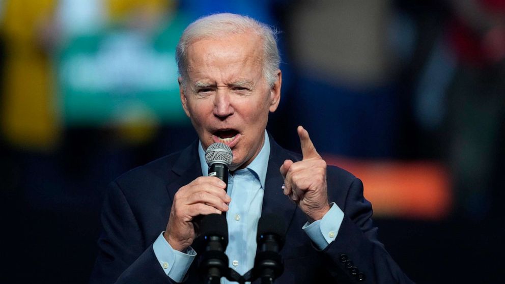 President Joe Biden speaks at a campaign rally, Nov. 5, 2022, in Philadelphia.