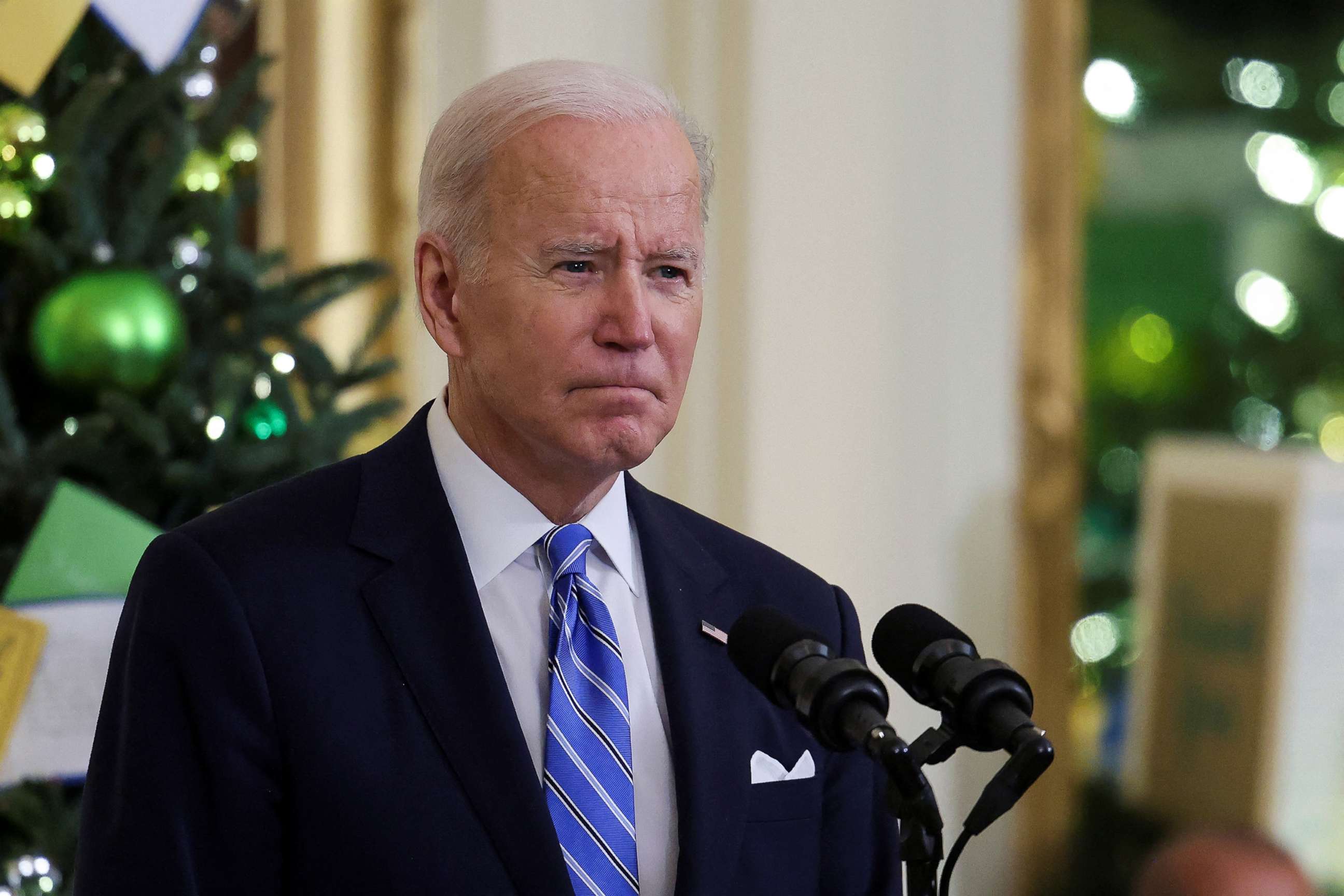 PHOTO: President Joe Biden pauses during a speech at the White House, Dec. 16, 2021.