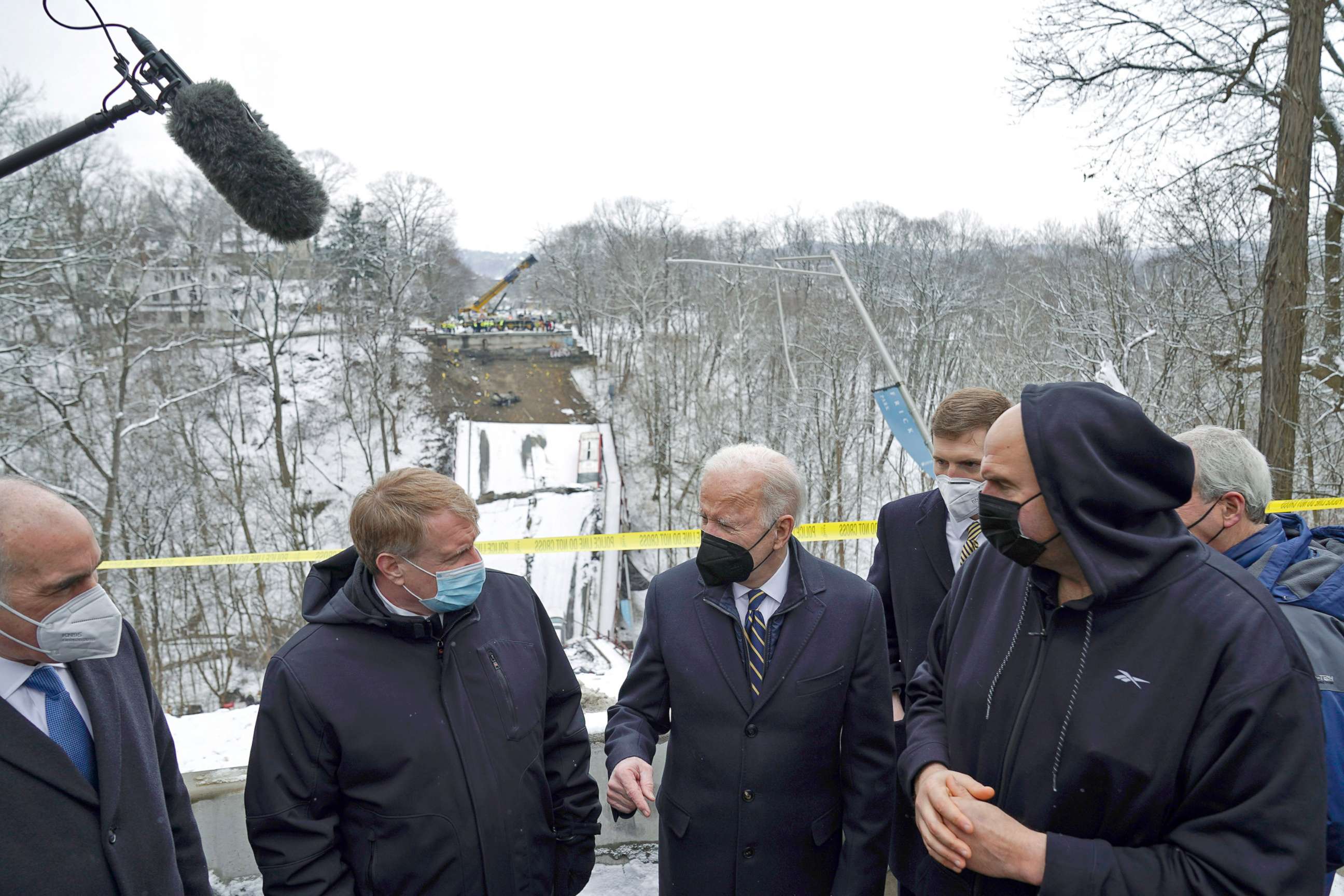 PHOTO: President Joe Biden visits the site where the Fern Hollow Bridge bridge collapsed, Jan. 28, 2022, in Pittsburgh.