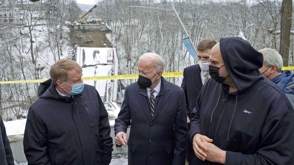 Biden pushes infrastructure law after visiting site of collapsed bridge in  Pittsburgh - ABC News