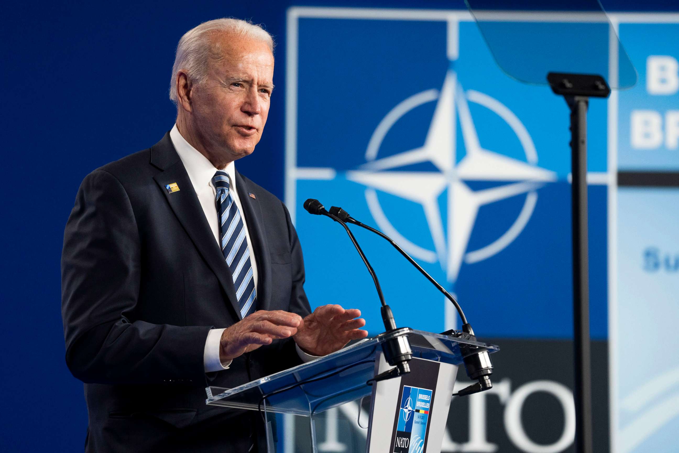 PHOTO: President Joe Biden speaks at NATO headquarters in Brussels on June 14, 2021.