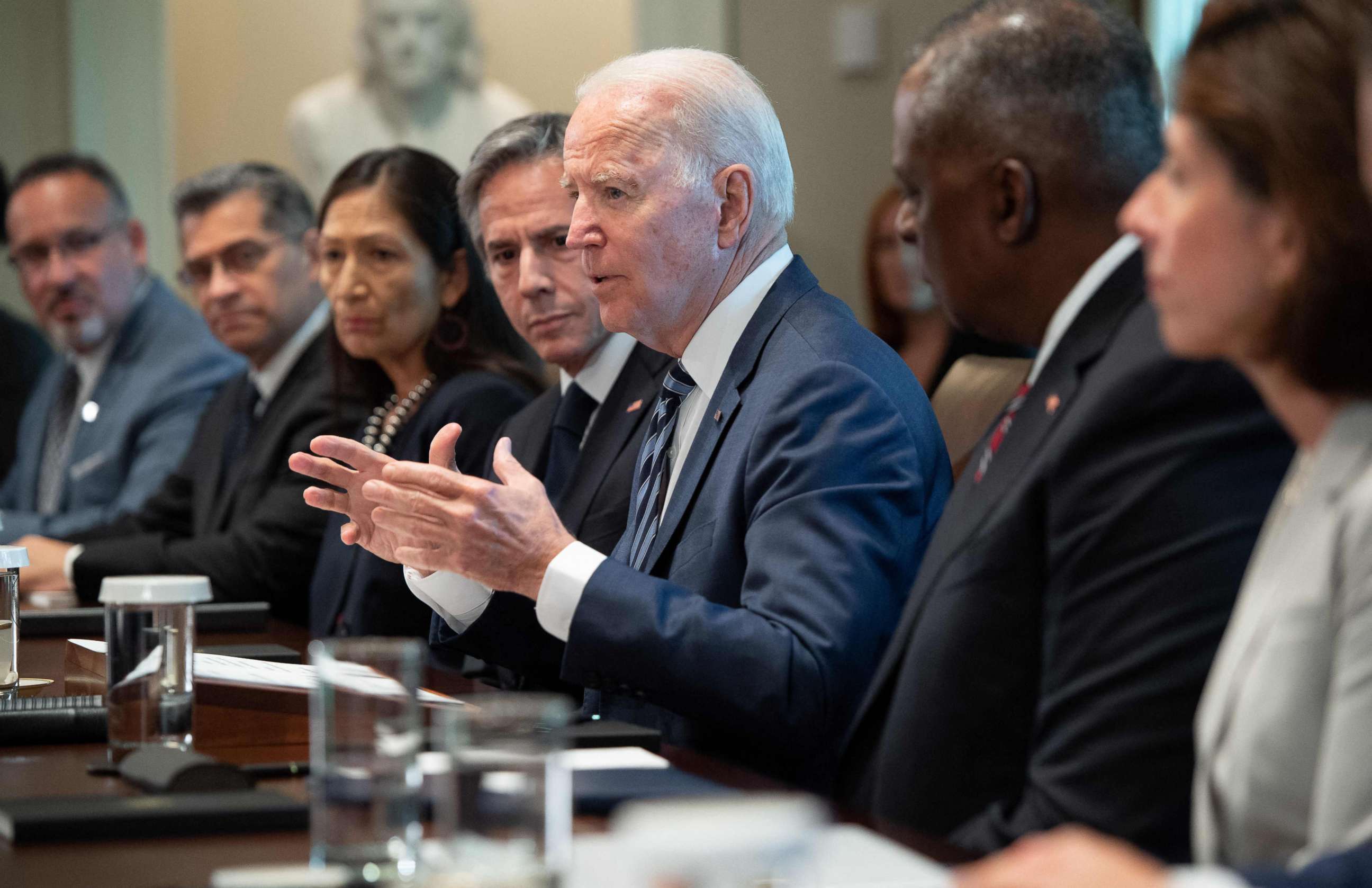 PHOTO: President Joe Biden speaks during a cabinet meeting to mark the 6 month anniversary of his administration in the Cabinet Room of the White House in Washington, DC, July 20, 2021.