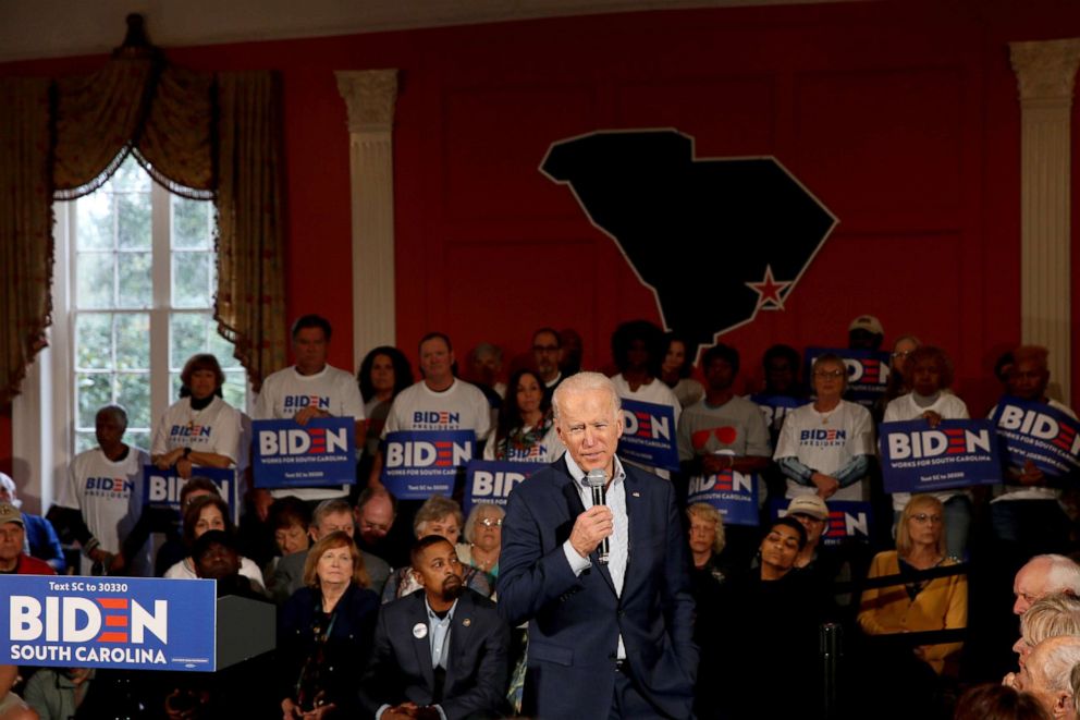 PHOTO: Democratic presidential candidate and former Vice President Joe Biden speaks at a campaign event in Georgetown, South Carolina, Feb. 26, 2020.