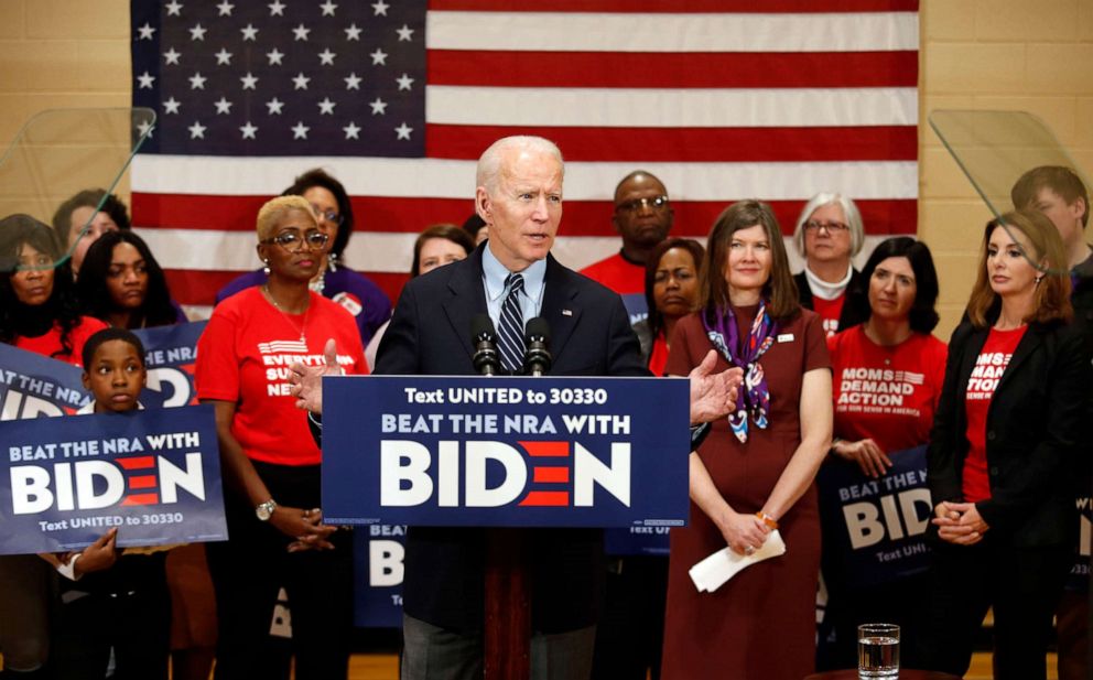 PHOTO: Democratic presidential candidate former Vice President Joe Biden speaks at a campaign event in Columbus, Ohio, March 10, 2020.