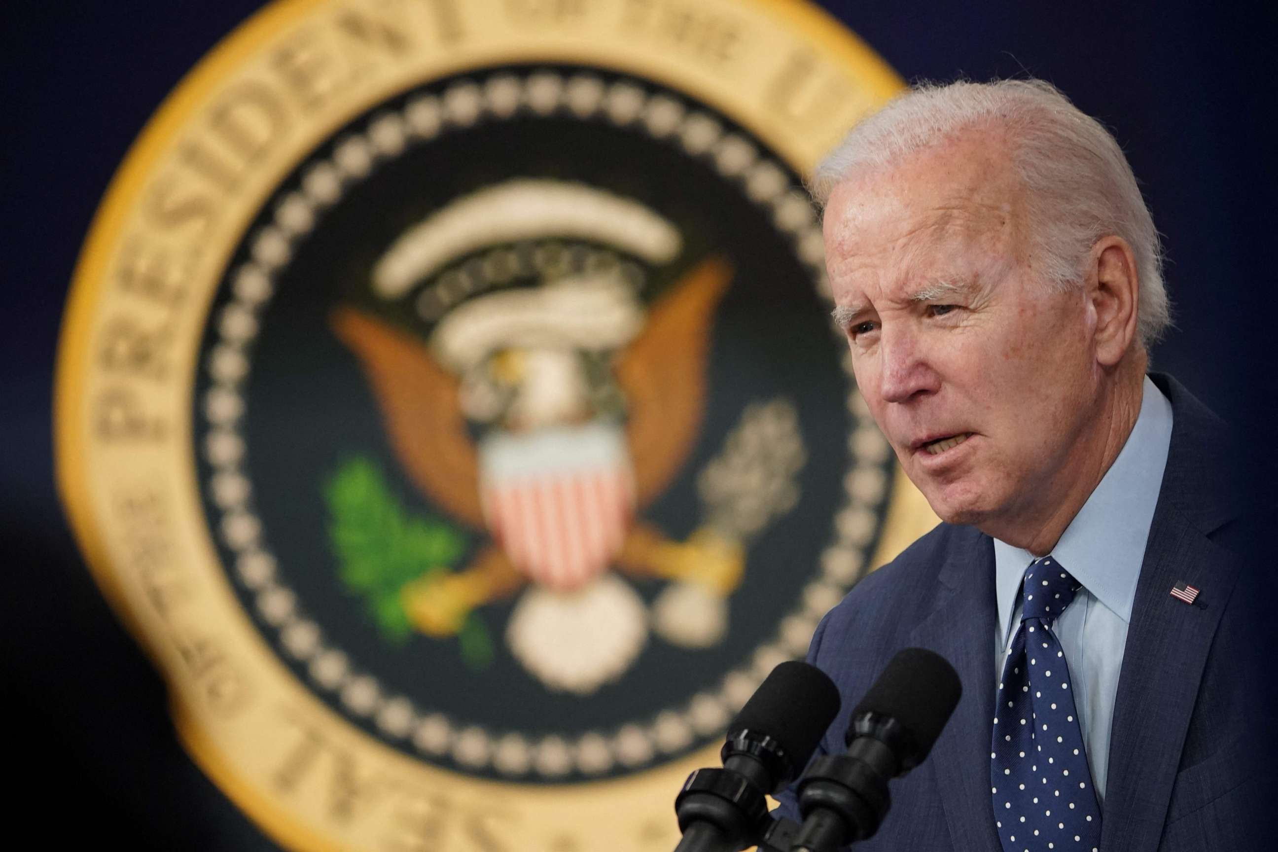 PHOTO: President Joe Biden arrives to speak about the Administration's response to recent aerial objects at the White House House in Washington, DC, on Feb. 16, 2023.