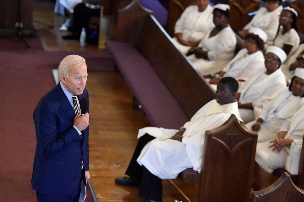 PHOTO: Democratic presidential candidate and former vice president Joe Biden speaks at Morris Brown AME Church in Charleston, S.C., July 7, 2019.