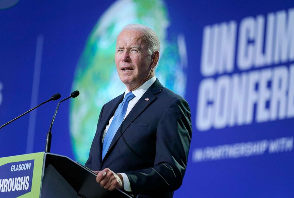 PHOTO: President Joe Biden speaks during the "Accelerating Clean Technology Innovation and Deployment" event at the COP26 U.N. Climate Summit, Nov. 2, 2021, in Glasgow, Scotland.