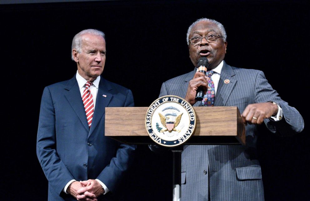 PHOTO: WFile Photo: Vice President Joe Biden is introduced by Rep. James Clyburn at the CBC Spouses 17th Annual Celebration of Leadership in the Fine Arts at the Nuseum Museum on Sept. 24, 2014 in Washington.