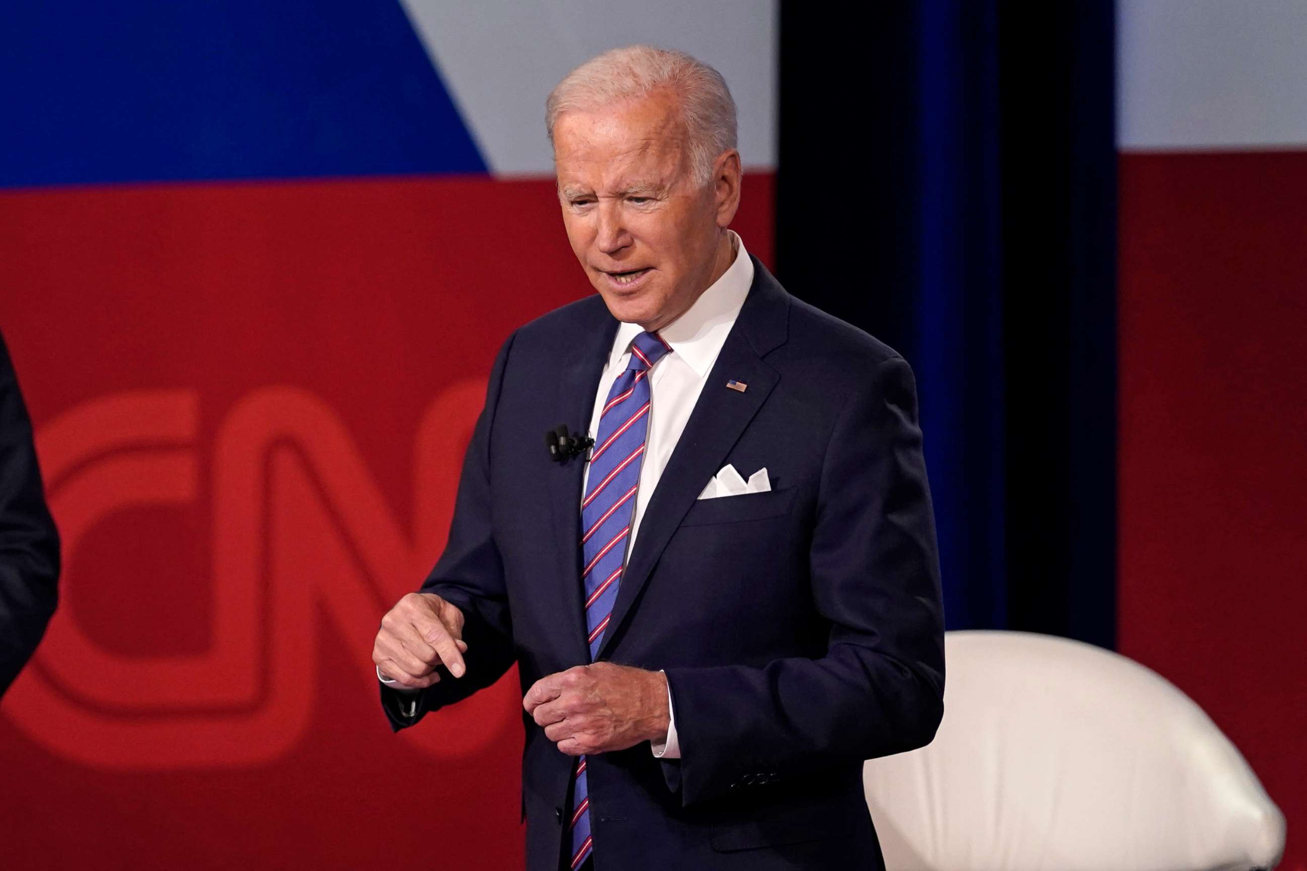 PHOTO: President Joe Biden participates in a CNN town hall at the Baltimore Center Stage Pearlstone Theater, Oct. 21, 2021, in Baltimore.