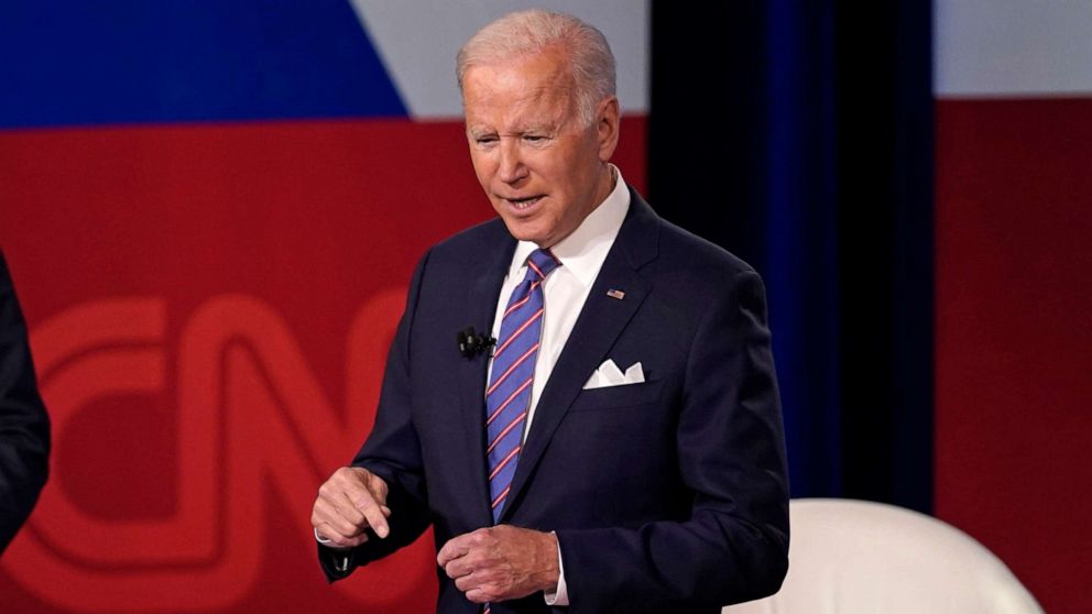 PHOTO: President Joe Biden participates in a CNN town hall at the Baltimore Center Stage Pearlstone Theater, Oct. 21, 2021, in Baltimore.