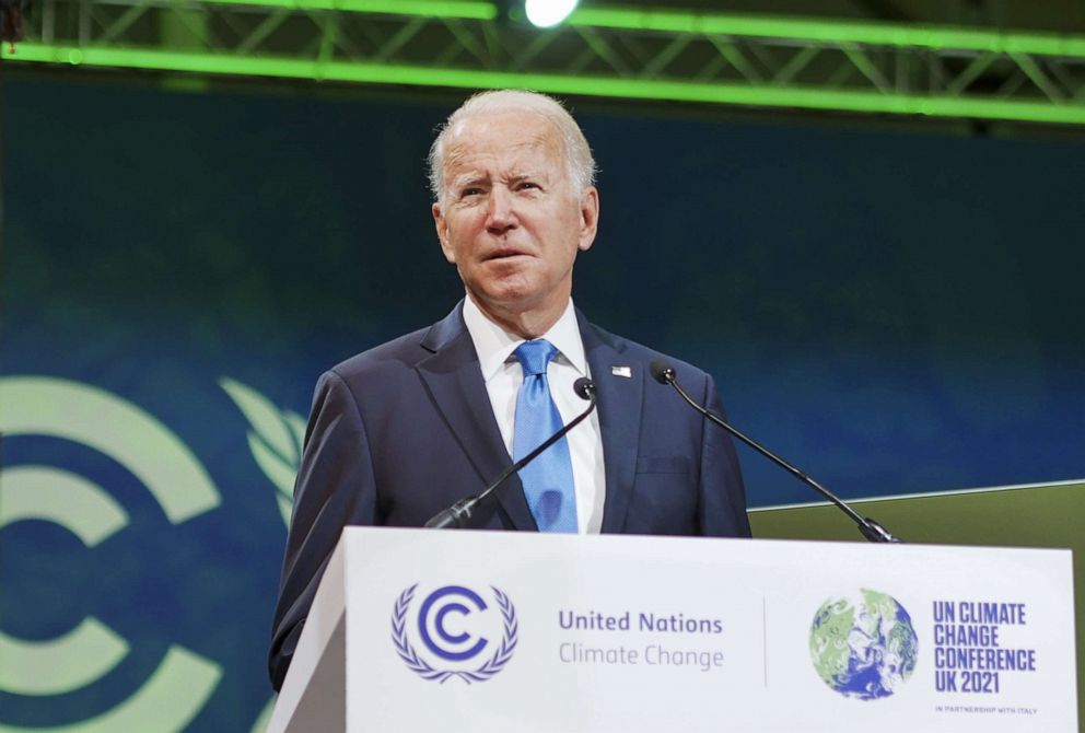 PHOTO: In this Nov. 2, 2021, file photo, President Joe Biden speaks at the 2021 United Nations Climate Change Conference, in Glasgow, Scotland. 