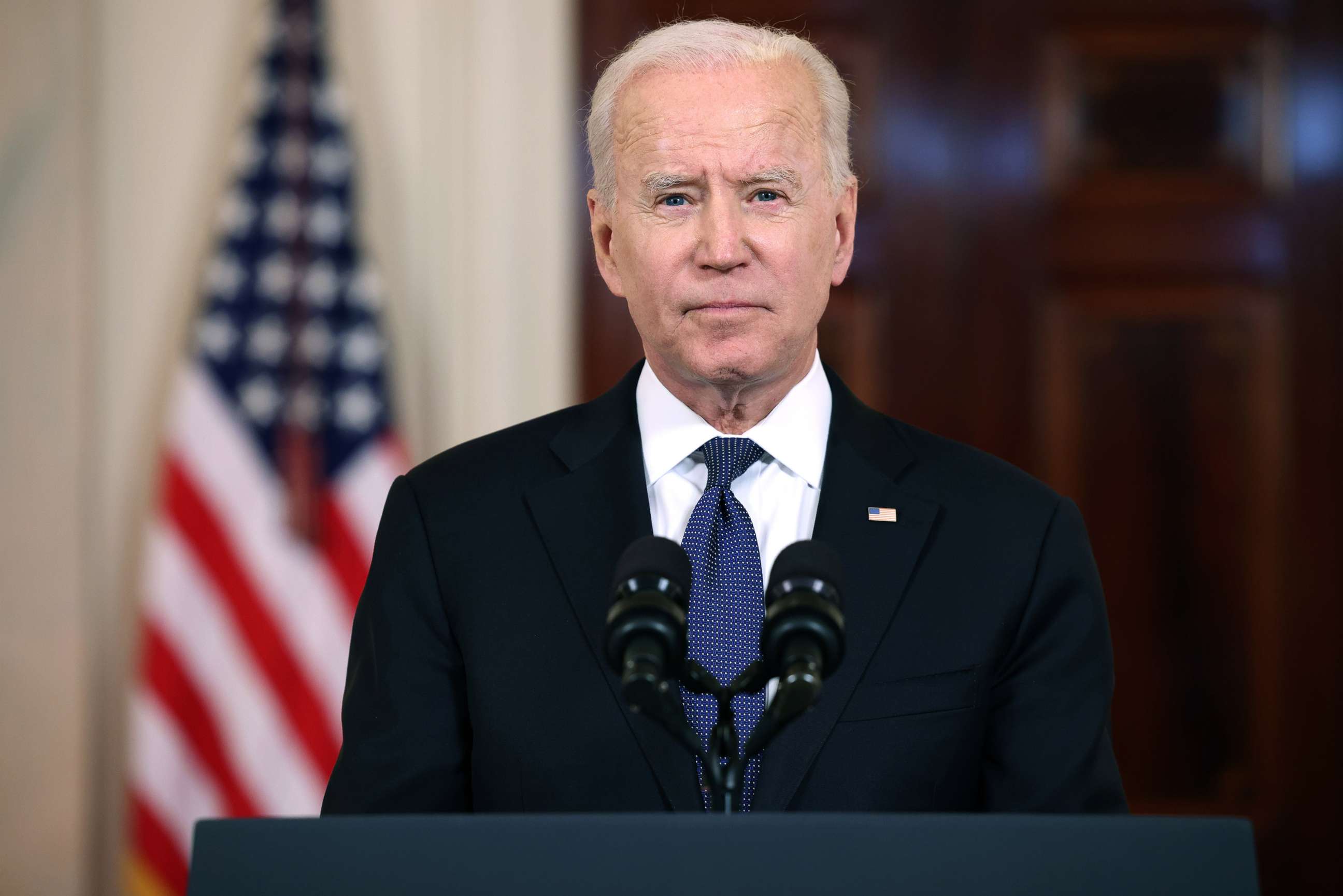 PHOTO: President Joe Biden delivers remarks from the Cross Hall at the White House, May 20, 2021.