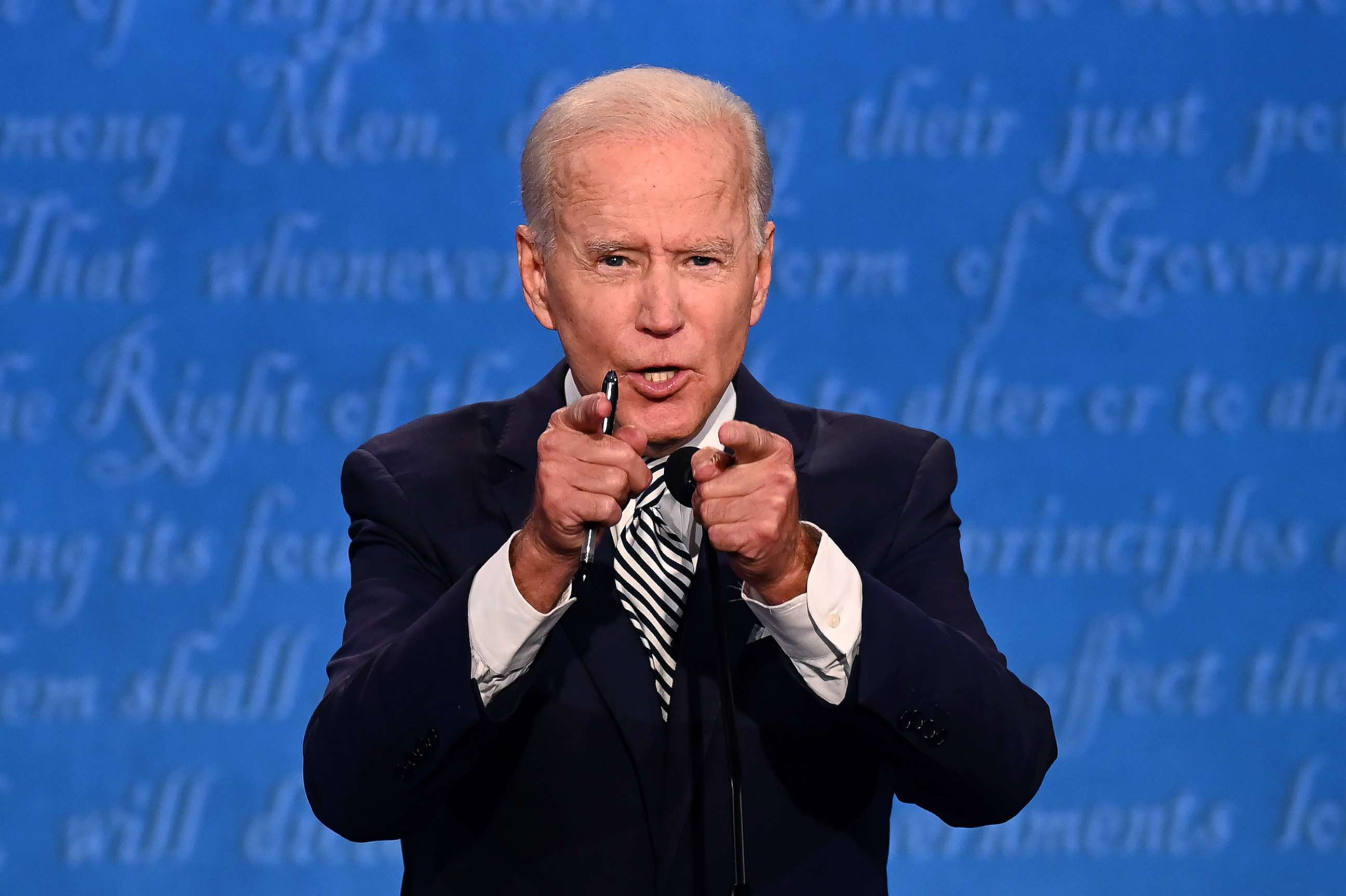 PHOTO: Democratic Presidential candidate and former US Vice President Joe Biden speaks during the first presidential debate in Cleveland, Sept. 29, 2020.