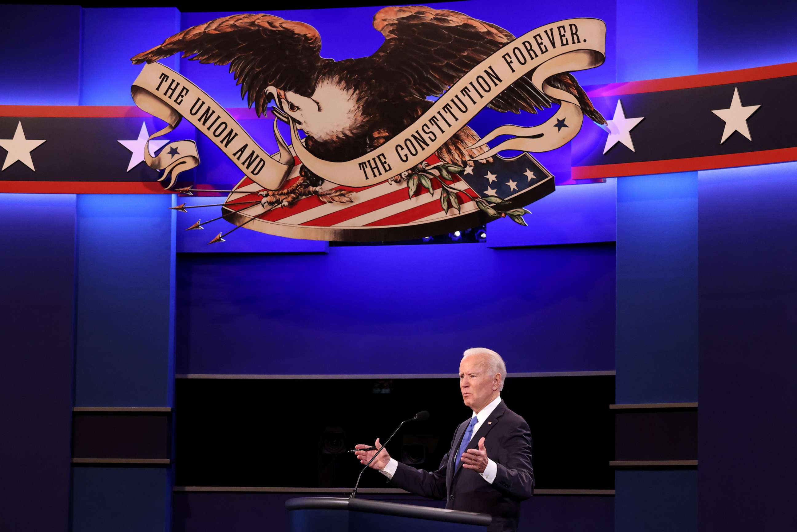 PHOTO: In this Oct. 22, 2020 file photo Democratic presidential nominee Joe Biden participates in the final presidential debate against U.S. President Donald Trump at Belmont University in Nashville, Tenn.