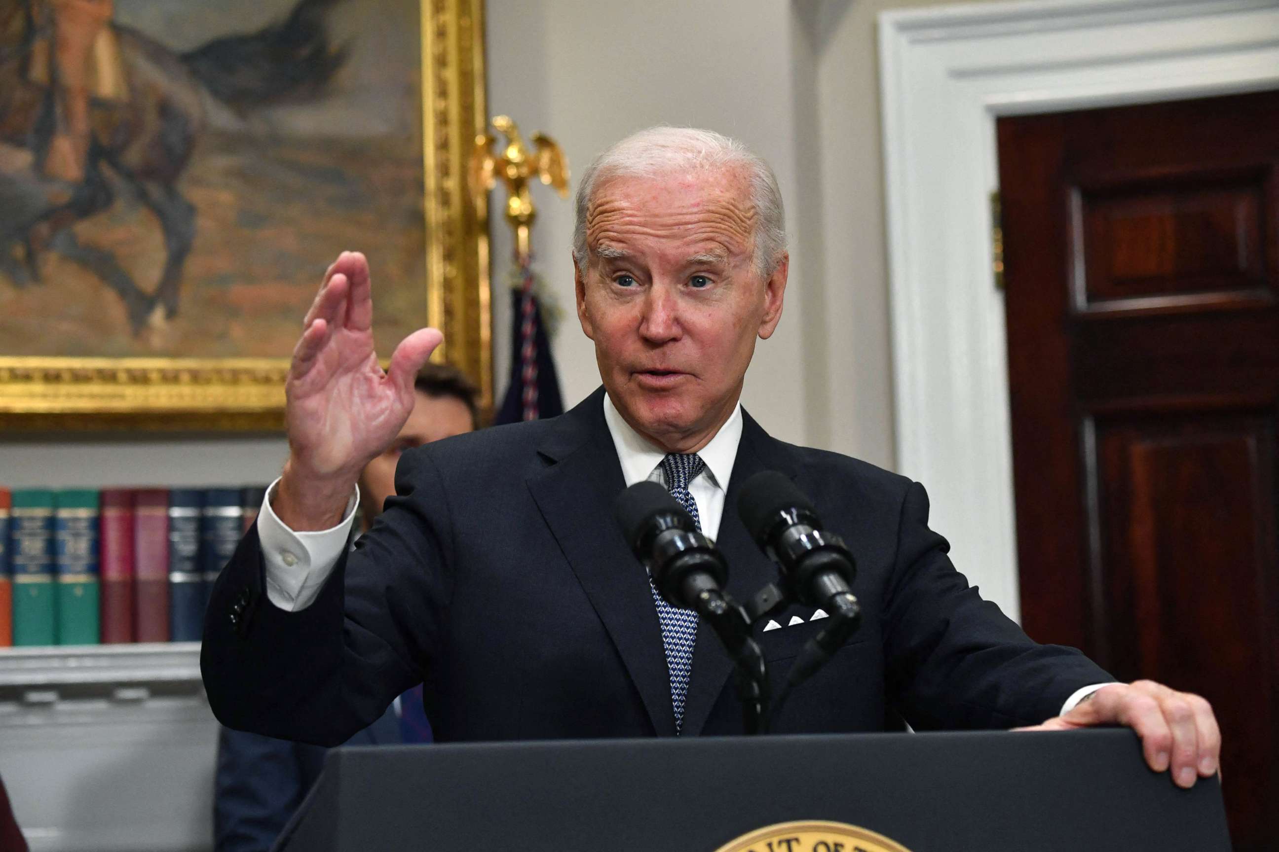 PHOTO: President Joe Biden speaks about the administration's deficit reduction in the Roosevelt Room of the White House, Oct. 21, 2022.