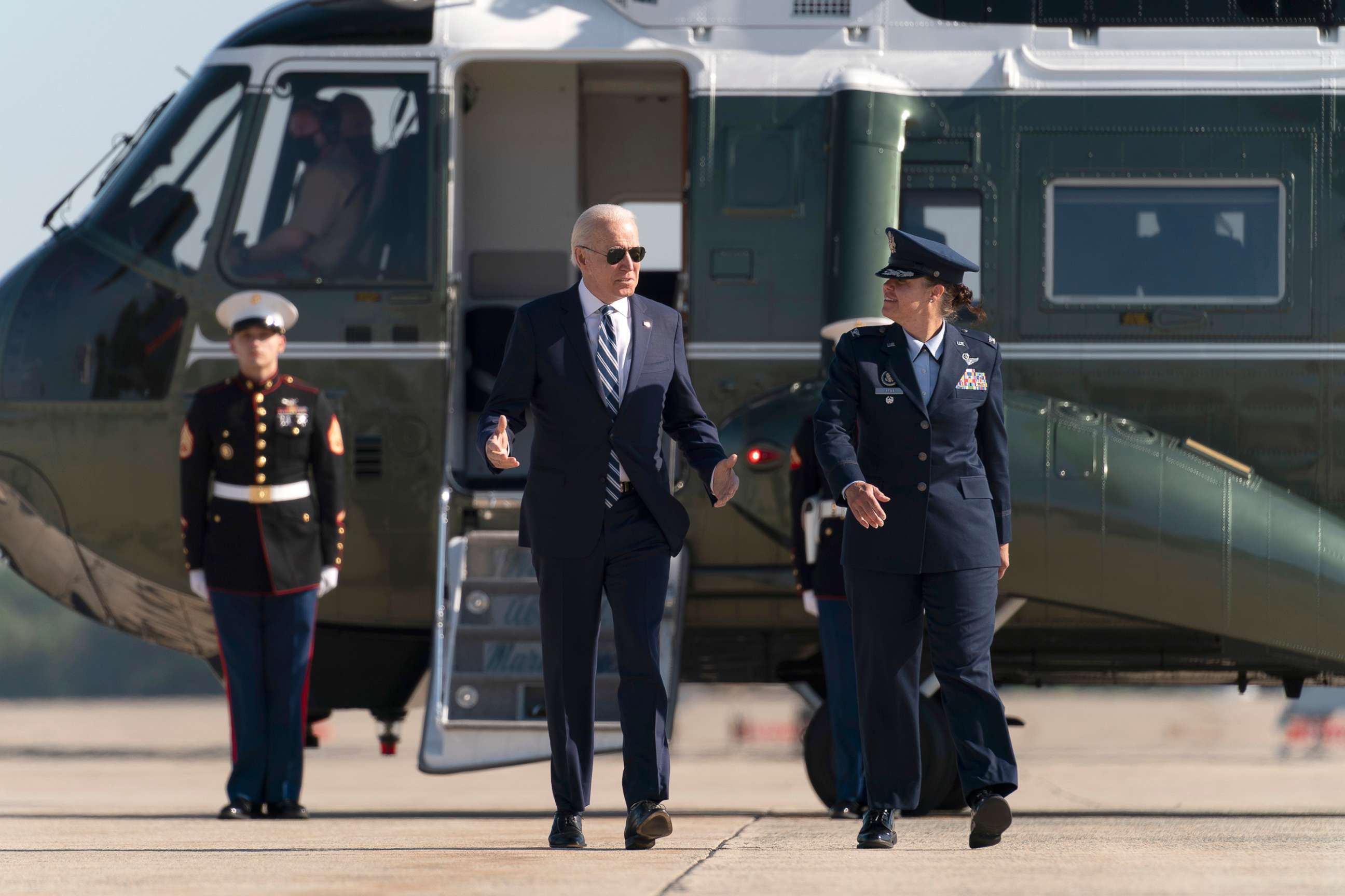 PHOTO: President Joe Biden arrives at Andrews Air Force Base, Md., May 19, 2021 en route to the commencement for the United States Coast Guard Academy in New London, Conn.