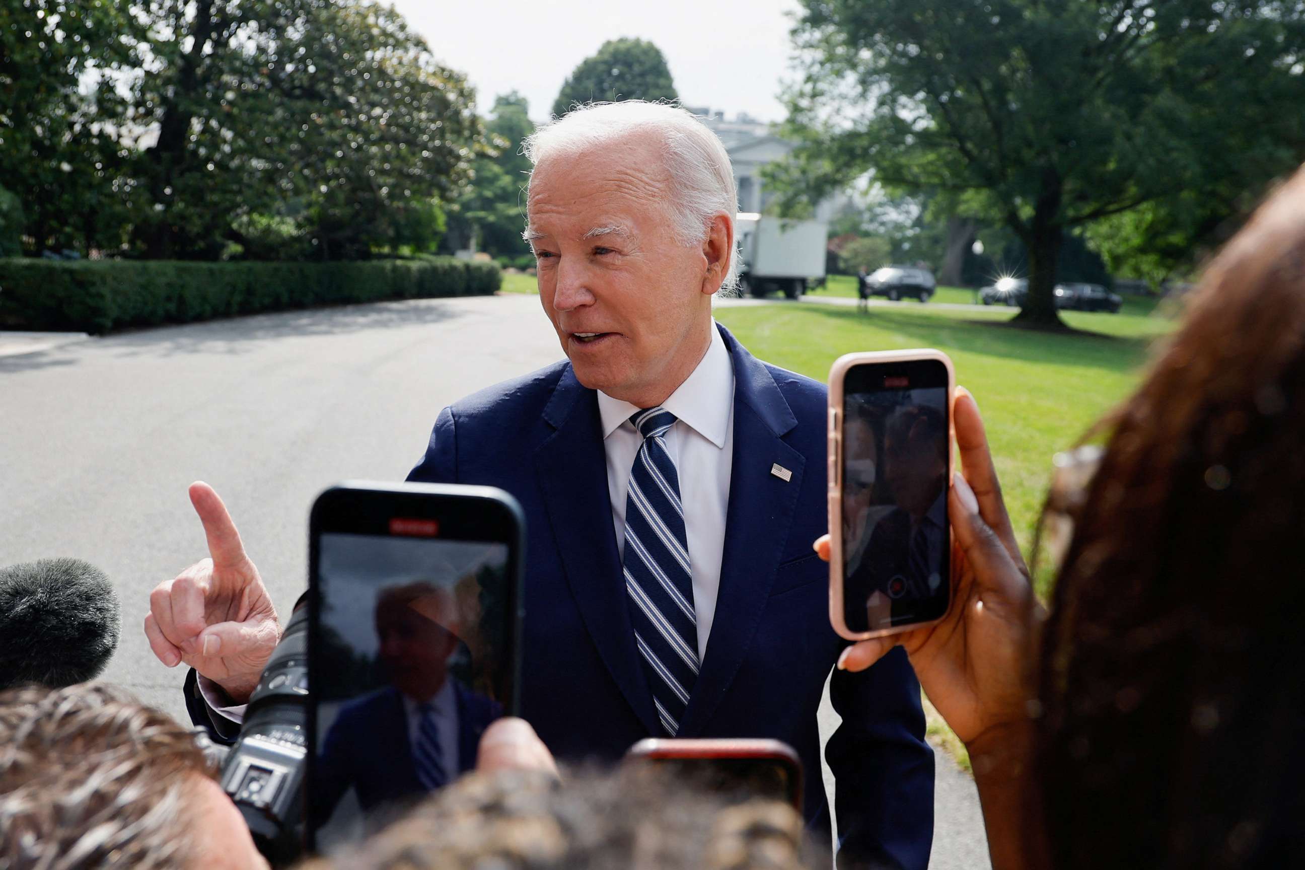 PHOTO: President Joe Biden speaks to members of the media as he departs the White House for travel to Chicago, June 28, 2023.