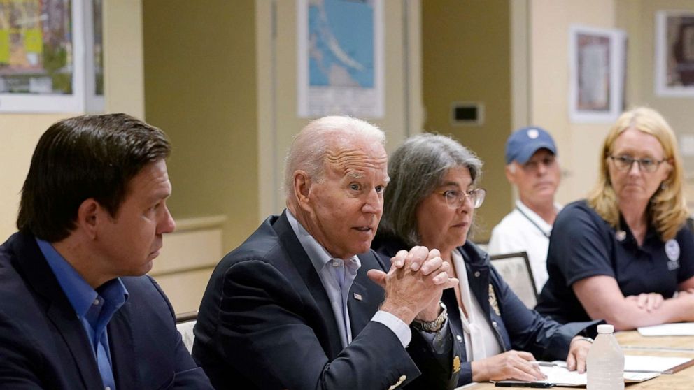 President Joe Biden and first lady Jill Biden thanked first responders as they continue search efforts in Surfside, Florida.