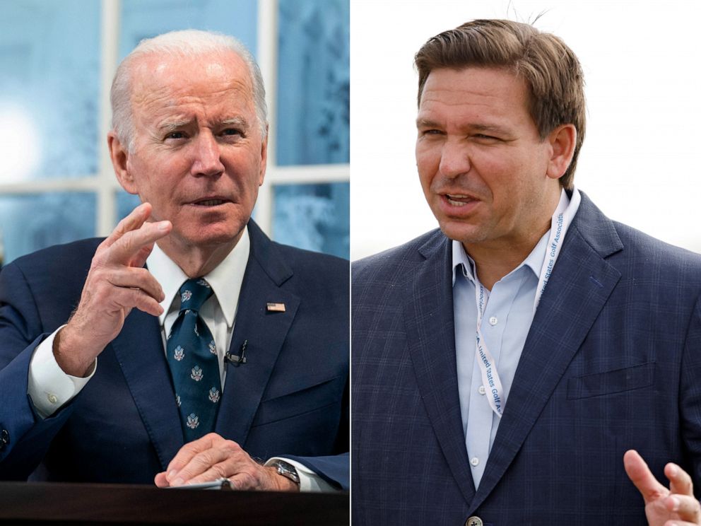 PHOTO: President Joe Biden, left, and Florida Governor Ron DeSantis, right.