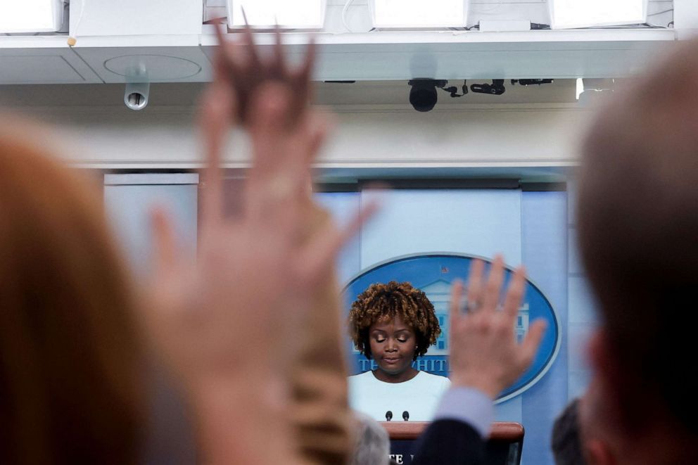 PHOTO: White House Press Secretary Karine Jean-Pierre holds the daily press briefing at the White House in Washington, Jan. 13, 2023.