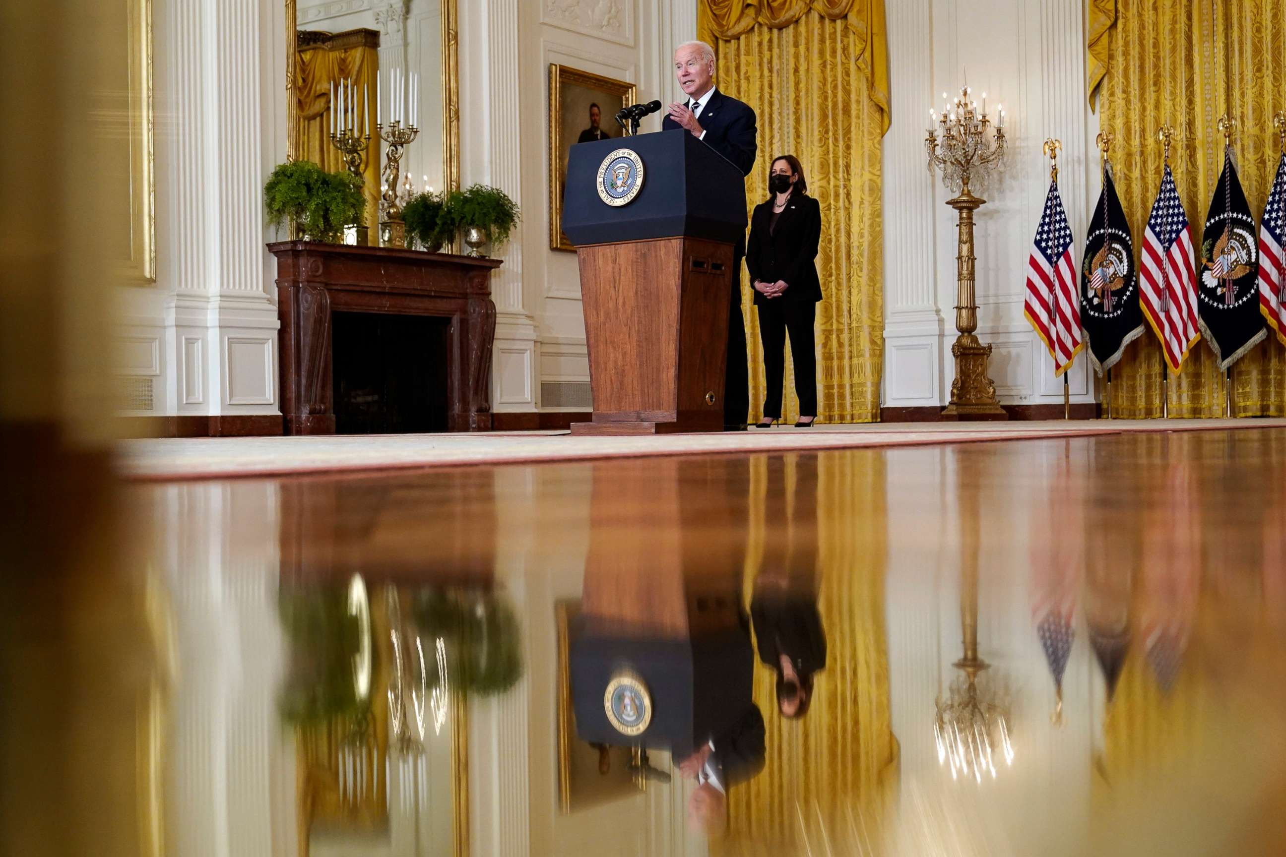 PHOTO: President Joe Biden speaks on Oct. 28, 2021, from the East Room of the White House.