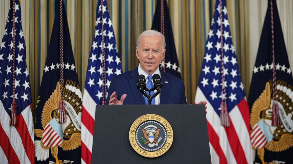 PHOTO: US President Joe Biden speaks during a post-election press conference in the State Dining Room of the White House in Washington, DC on Nov. 9, 2022. 